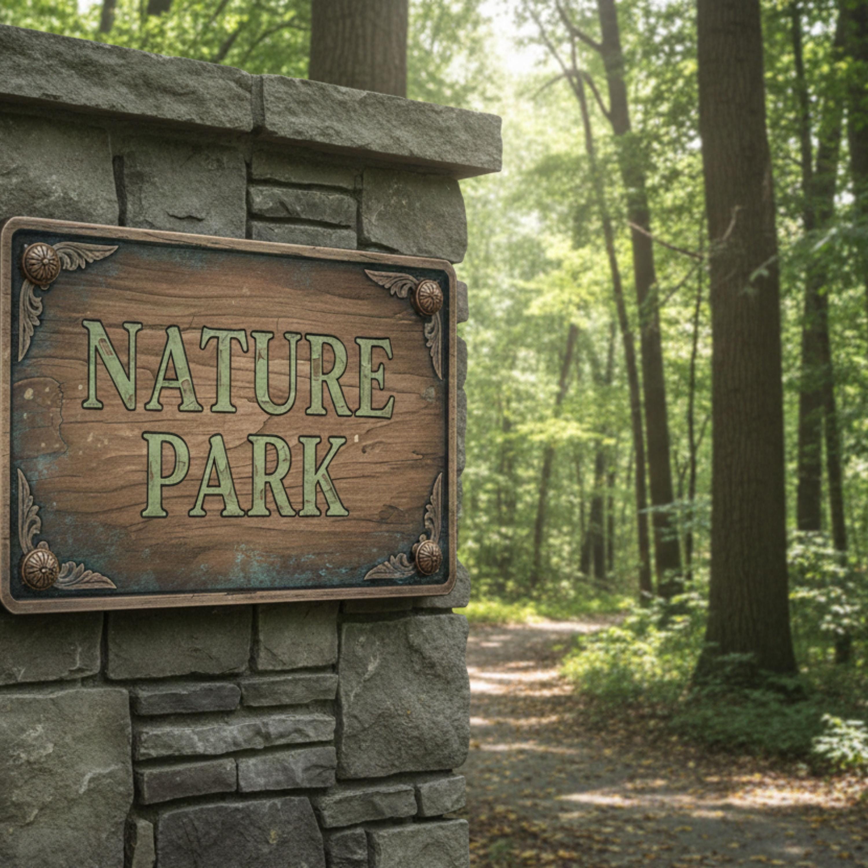 Rustic Metal Sign - Vintage Wood Sign With Forest Trail Plaque | Outdoor Metal Decor