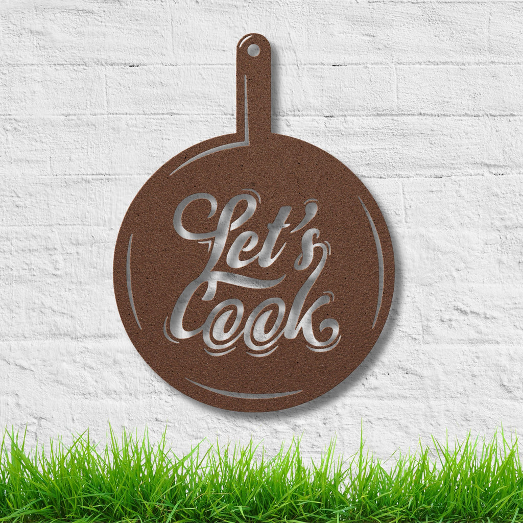 Lets Cook Metal Kitchen Sign, Frying Pan Wall Art, Culinary Gift For Chef