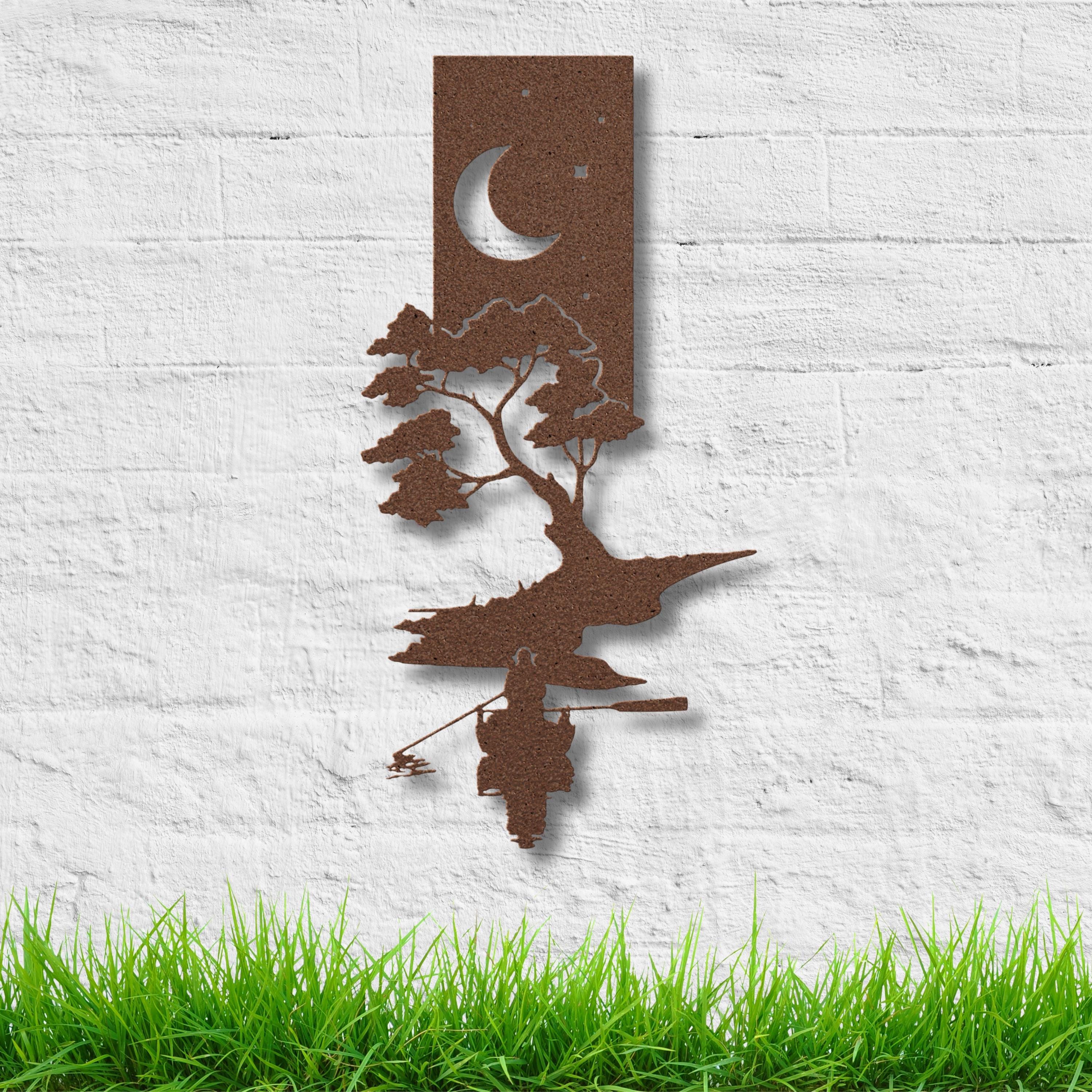 Fisherman Metal Wall Art, Lake Boat Night Decor, Moonlit Fishing Sign, Cabin Gift for Men