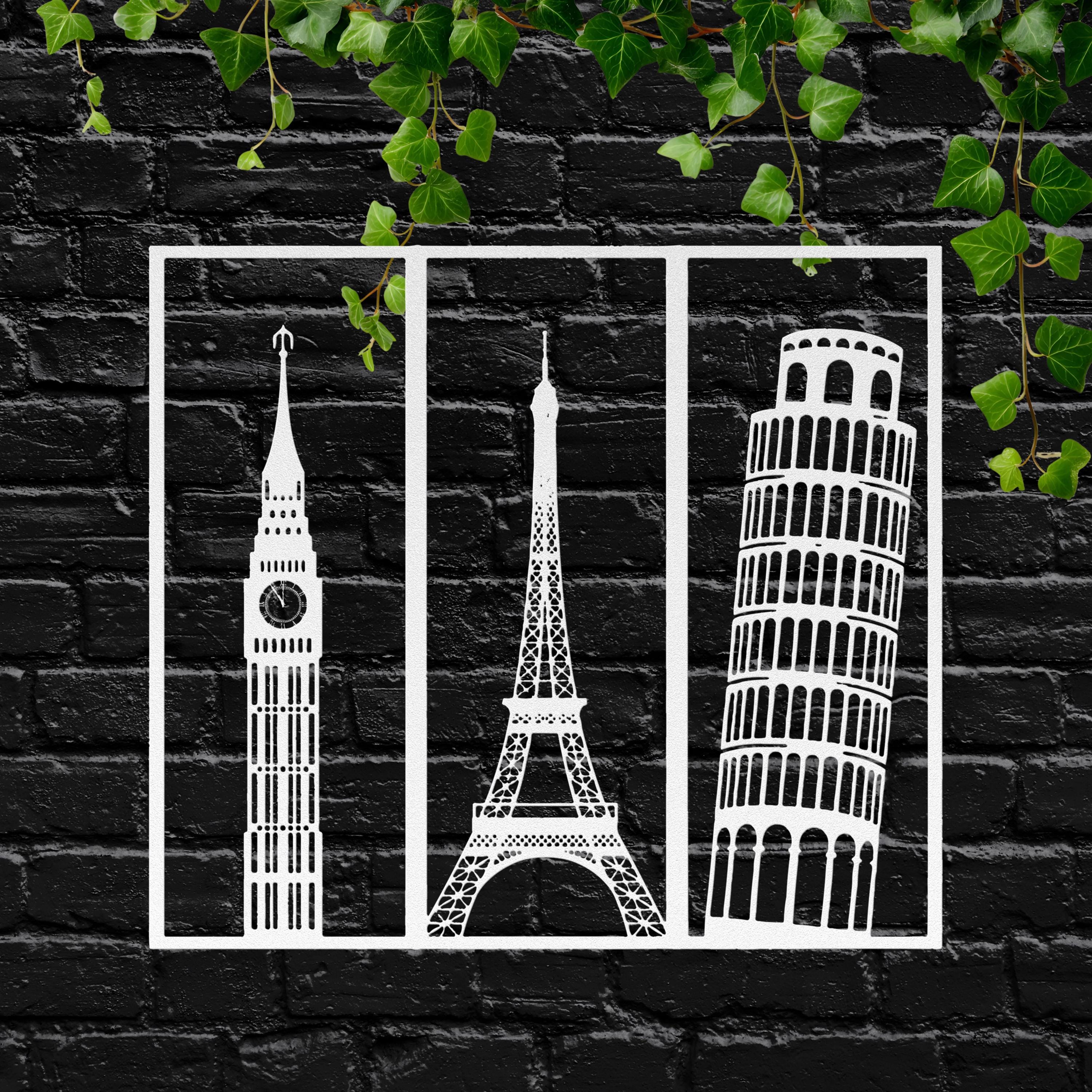 Metal Wall Art Landmarks, Eiffel Tower Big Ben Pisa Decor, Travel Gift World Map