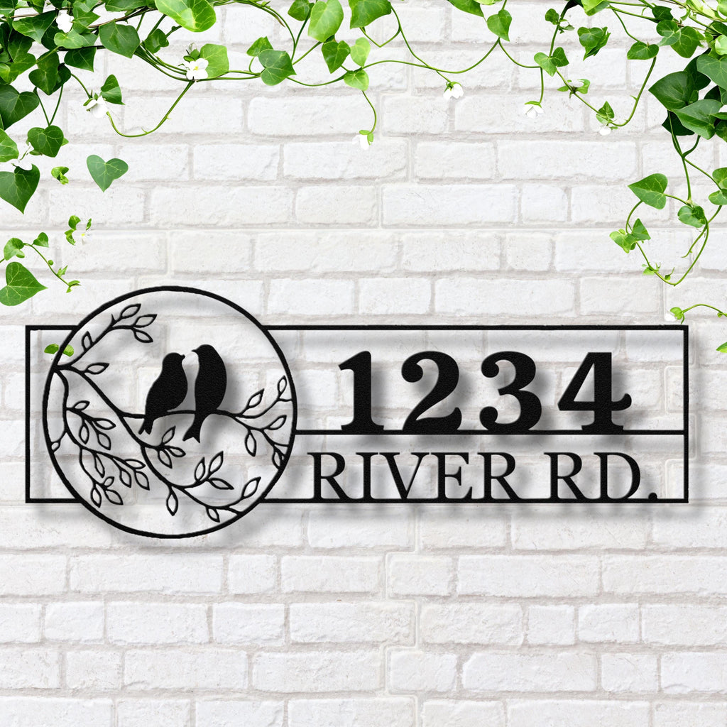 Personalized Address Sign Love Birds | Custom House Number & Street Name Metal Art | Outdoor Die Cut Home Gift