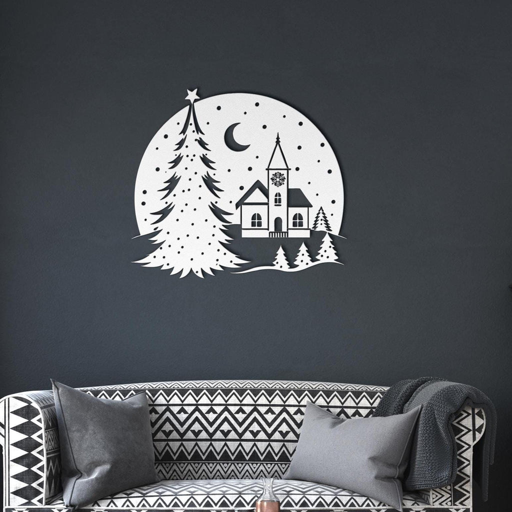 Christmas Snow Globe Metal Art, Winter Village Silhouette Wall Decor