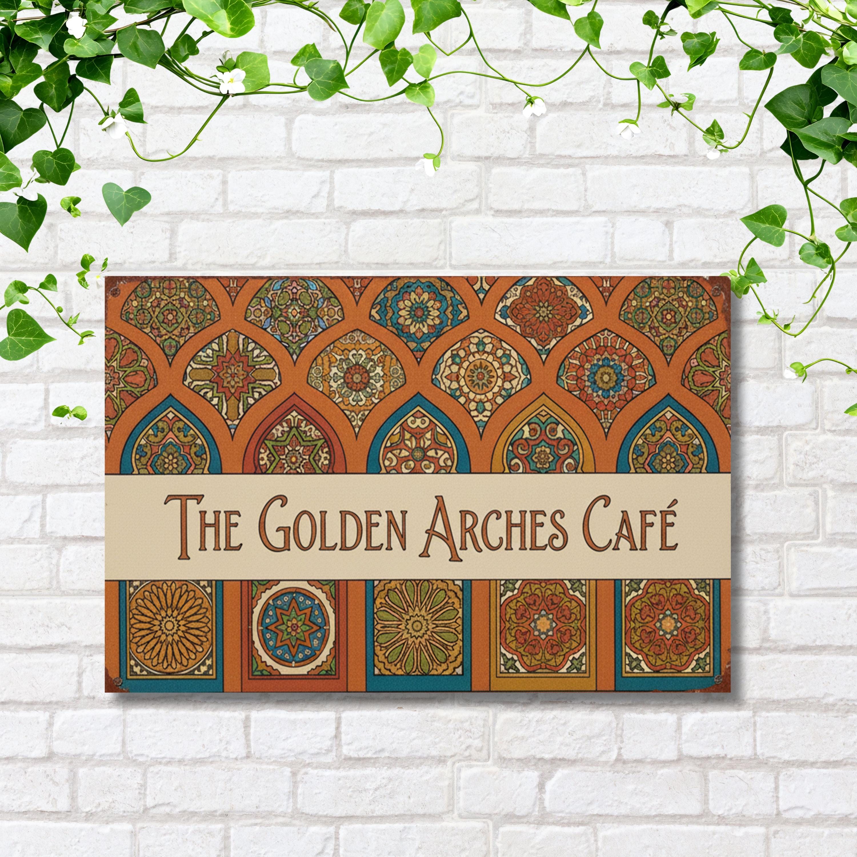 Custom Cafe Metal Sign, Moroccan Pattern Restaurant Plaque, Coffee Shop Wall Art, Boho Decor