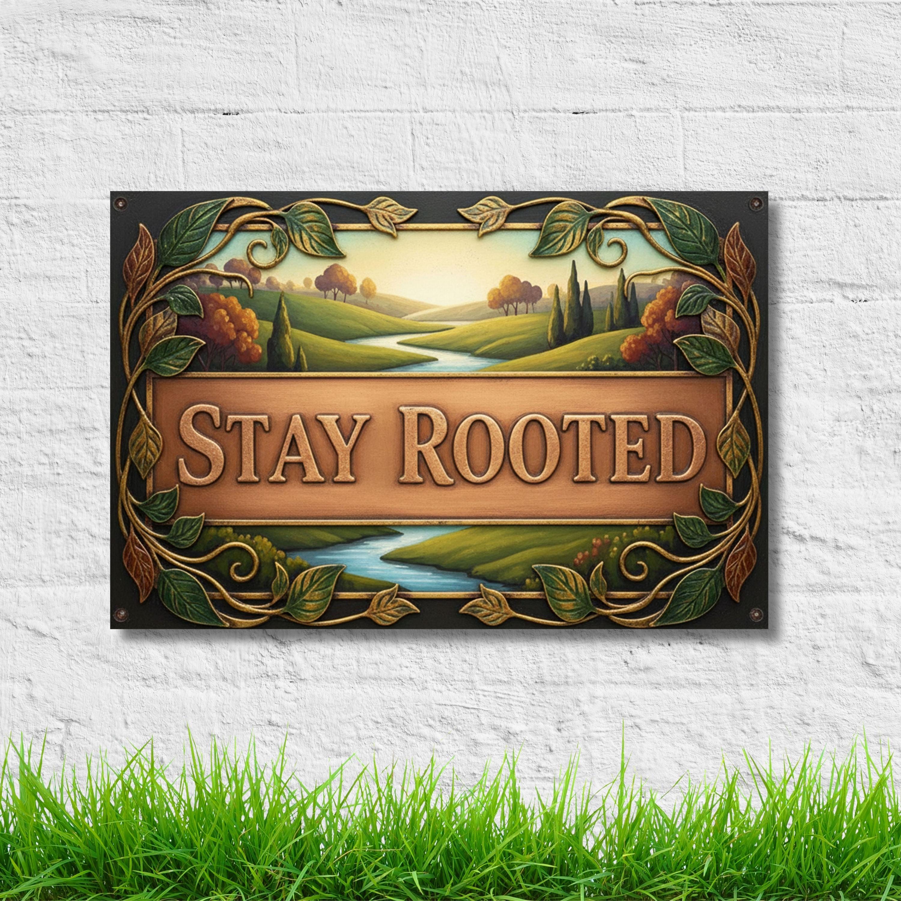 Stay Rooted Metal Sign, Landscape River Wall Art, Nature Inspired Decor, Grounding Gift Idea