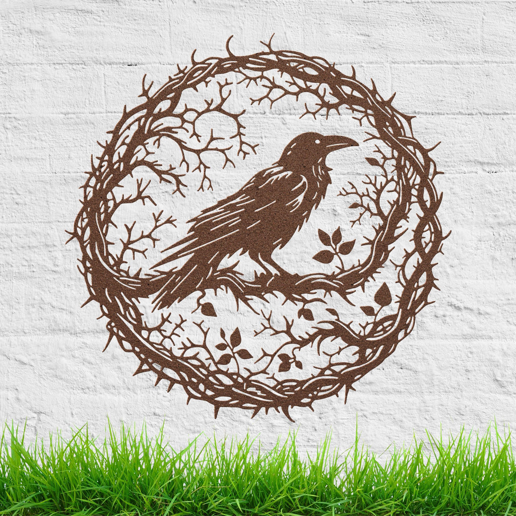 Gothic Raven Metal Wall Art, Crow In Thorns Sign, Witchy Halloween Home Decor