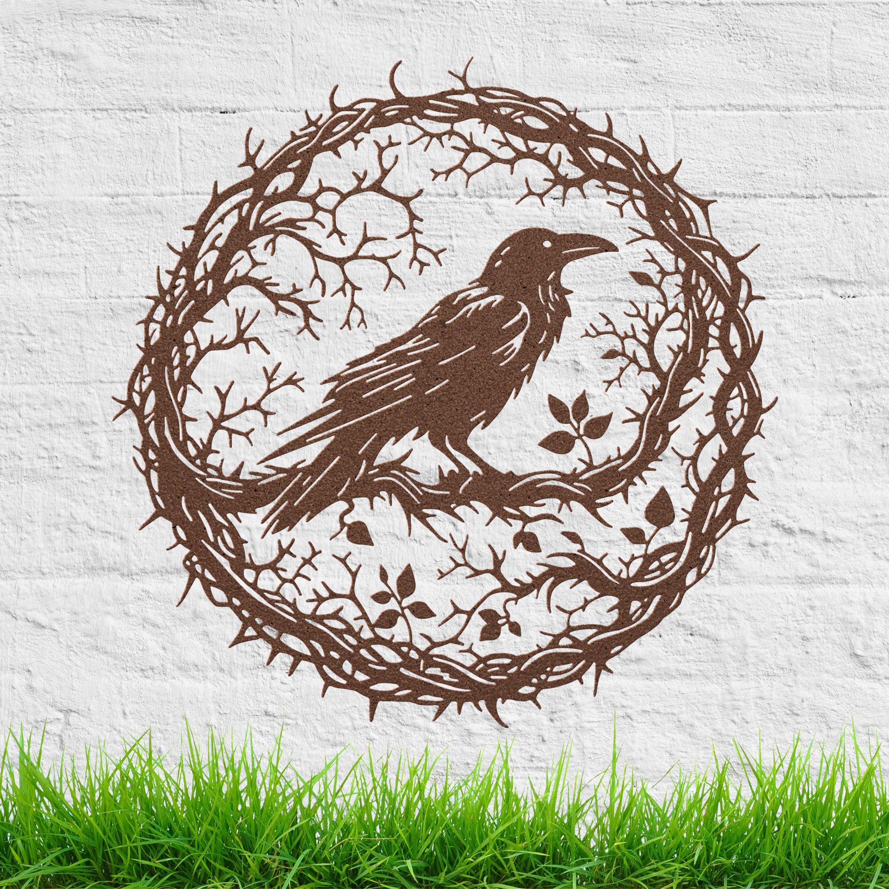 Gothic Raven Metal Wall Art, Crow In Thorns Sign, Witchy Halloween Home Decor