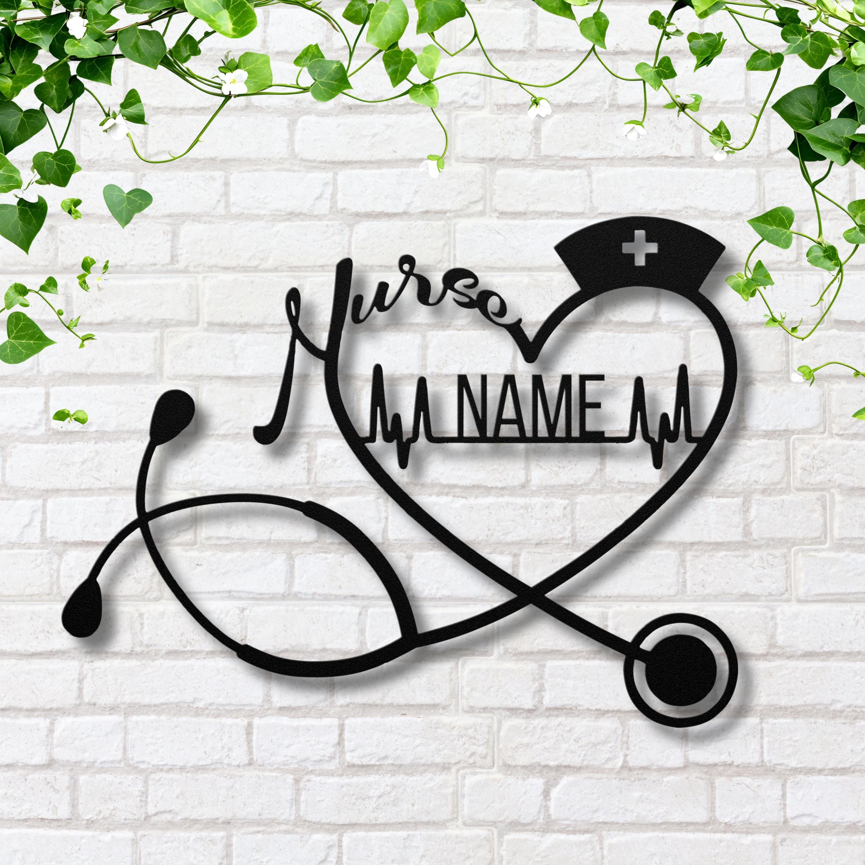 Personalized Nurse Sign - Custom Nurse Metal Sign | Stethoscope Wall Art Gift