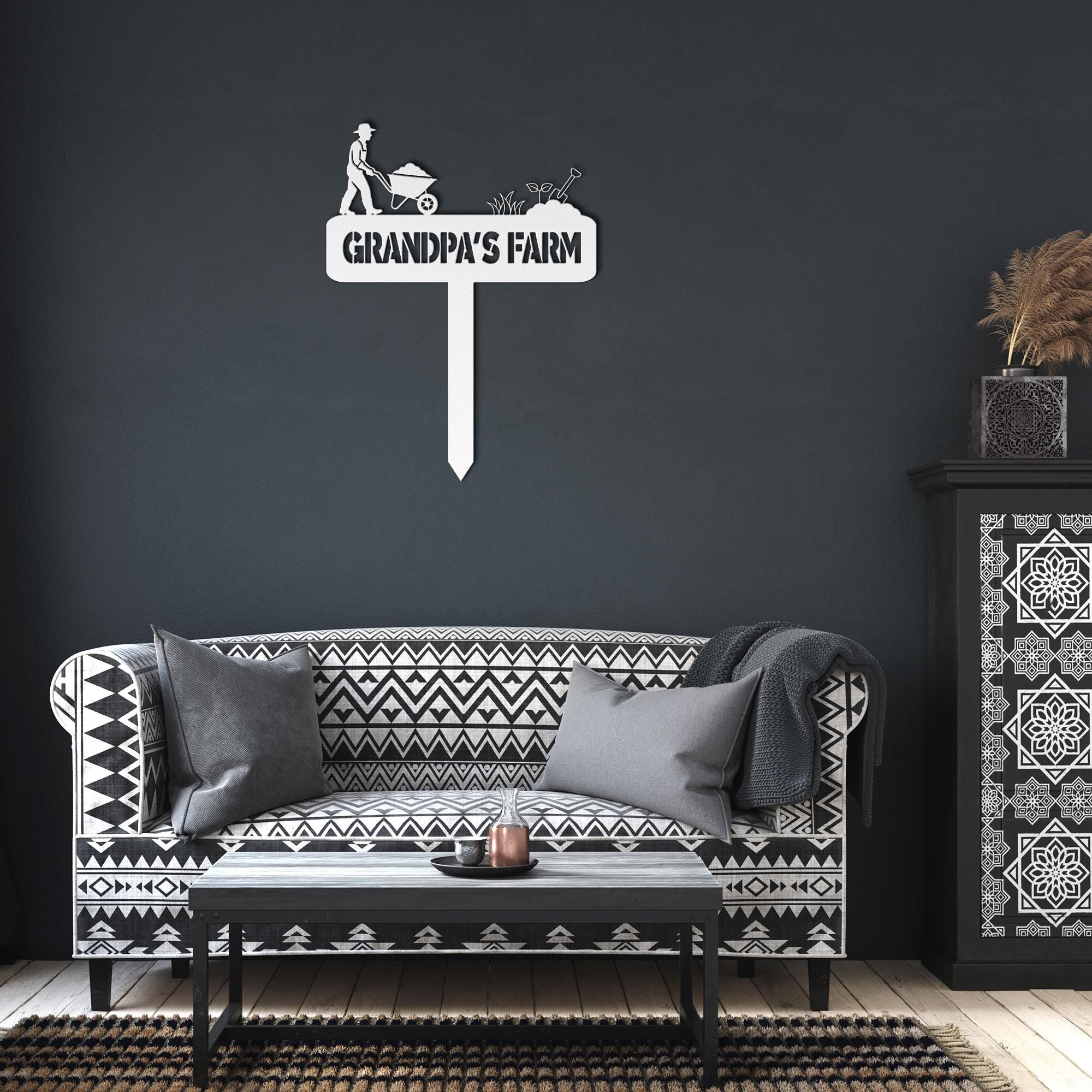 Personalized Metal Garden Sign: Farmer & Wheelbarrow Decor