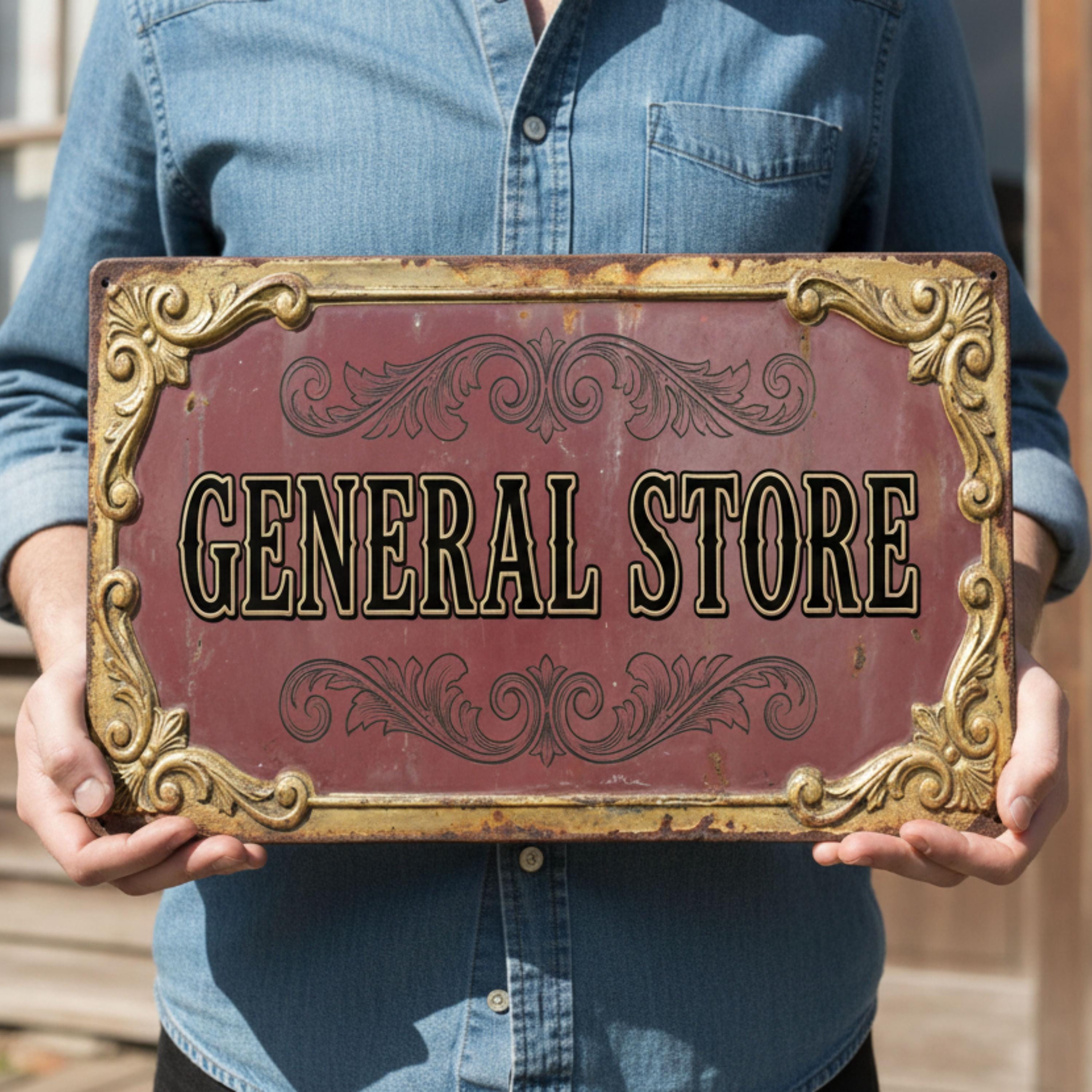 Rustic Metal Sign - Vintage Country Decor | Antique Shop Plaque | Farmhouse Wall Art
