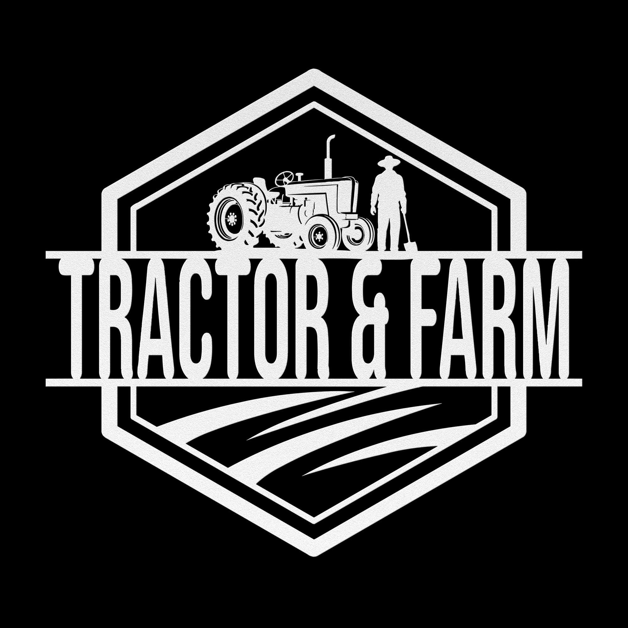 Custom Farm Logo Metal Sign: Tractor & Farmer Wall Art