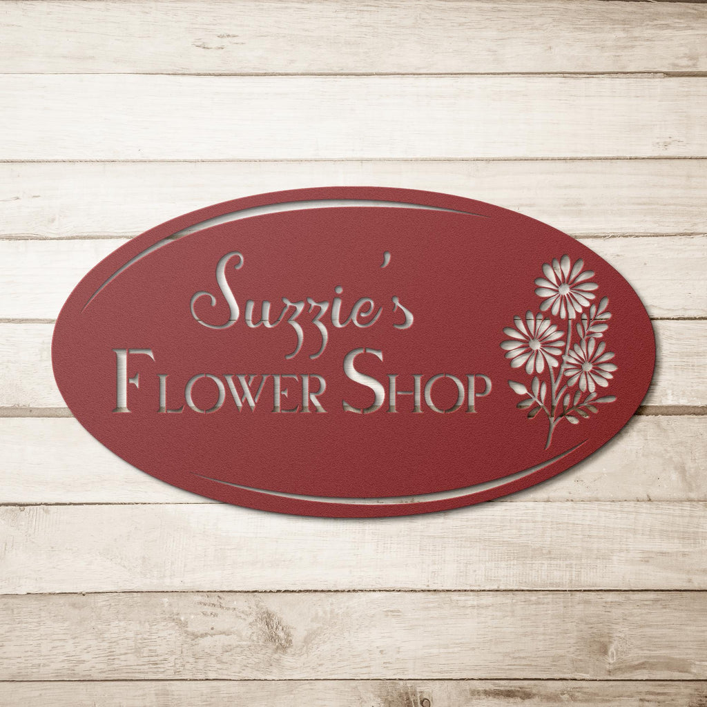 Custom Flower Shop Metal Sign: Personalized Oval Steel Decor