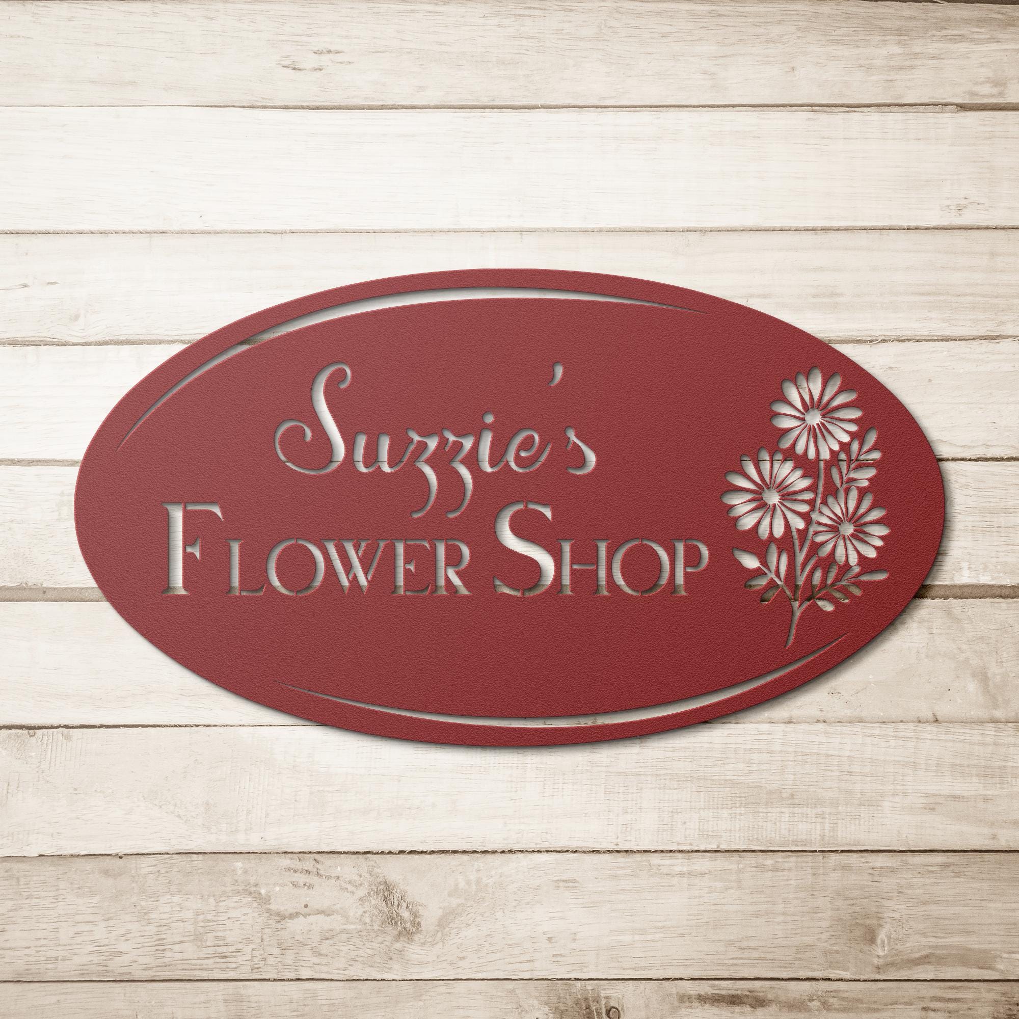 Custom Flower Shop Metal Sign: Personalized Oval Steel Decor