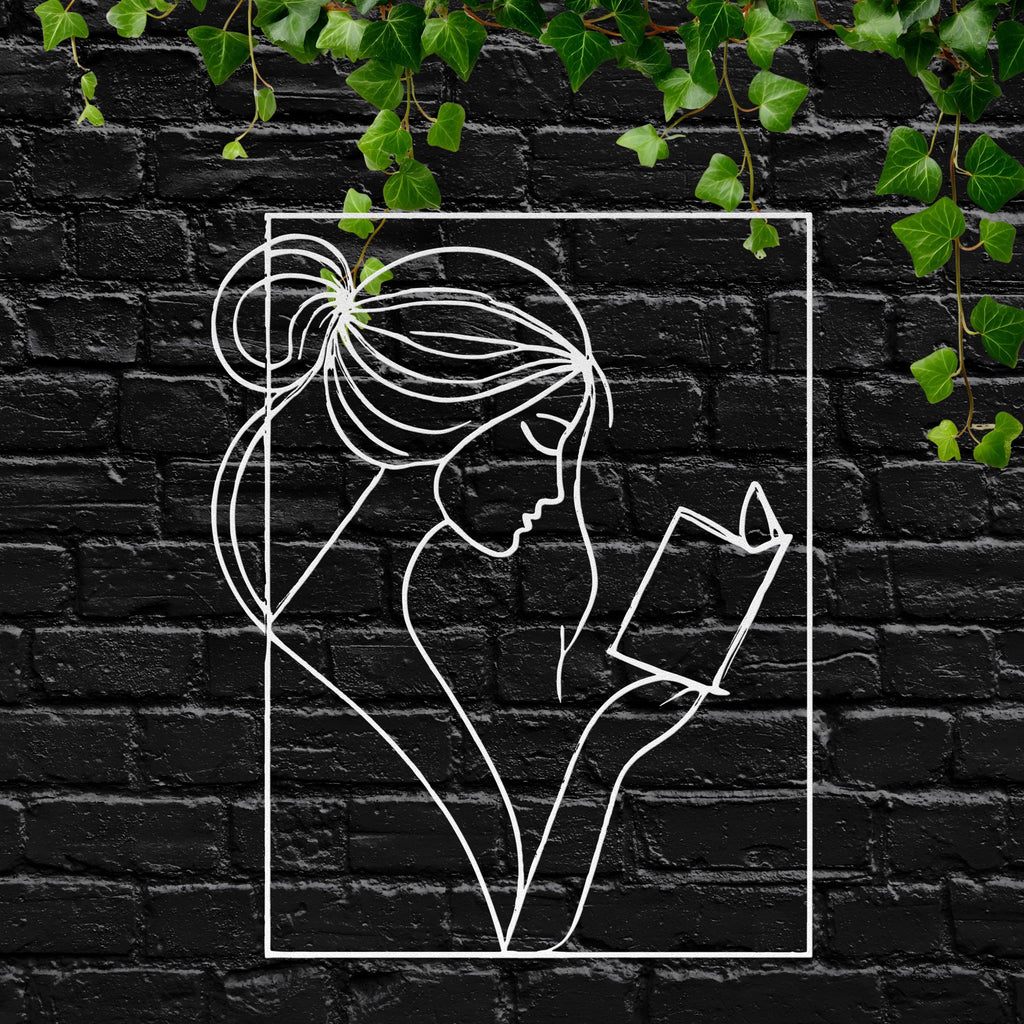 Woman Reading Metal Wall Art, Minimalist Line Art, Librarian Gift