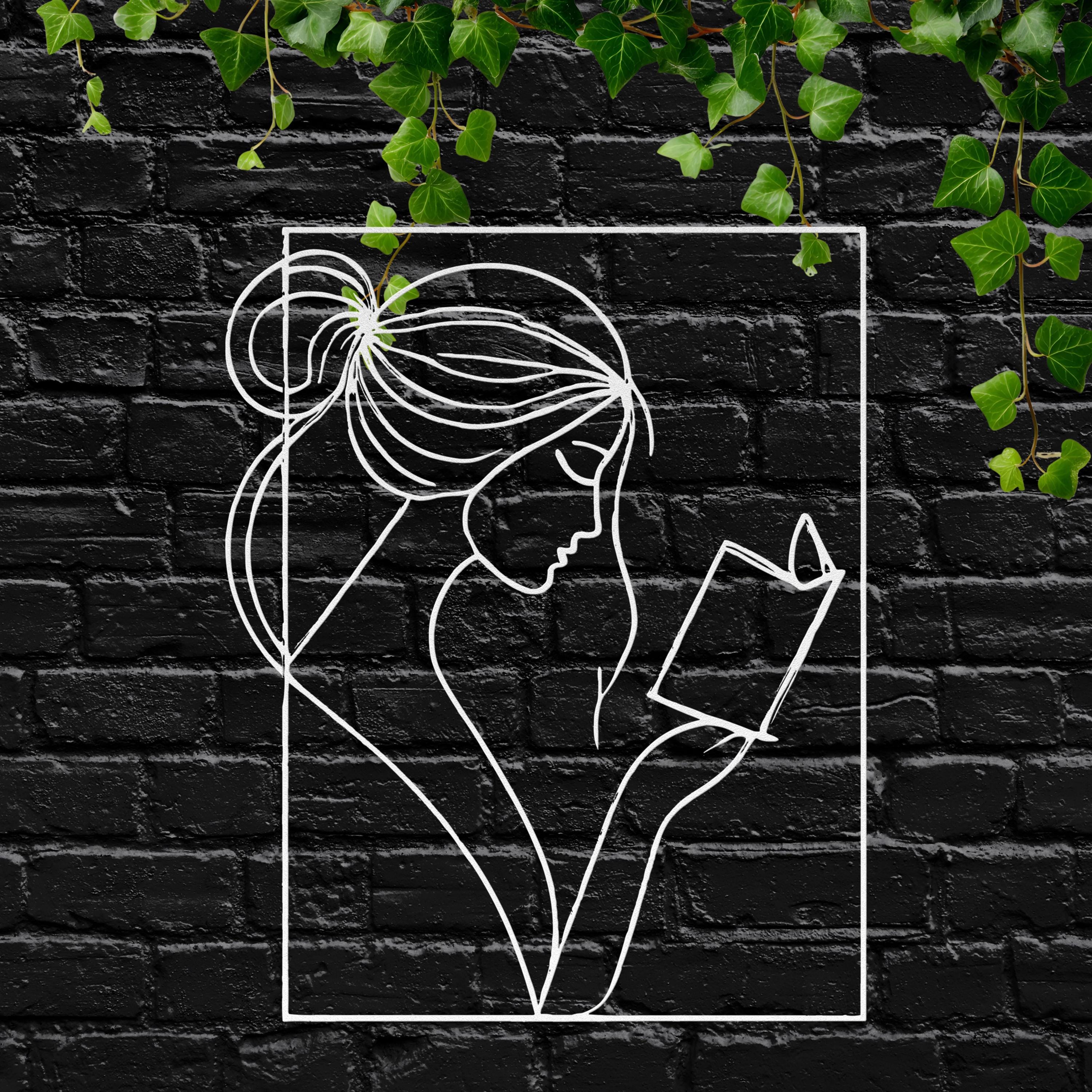 Woman Reading Metal Wall Art, Minimalist Line Art, Librarian Gift