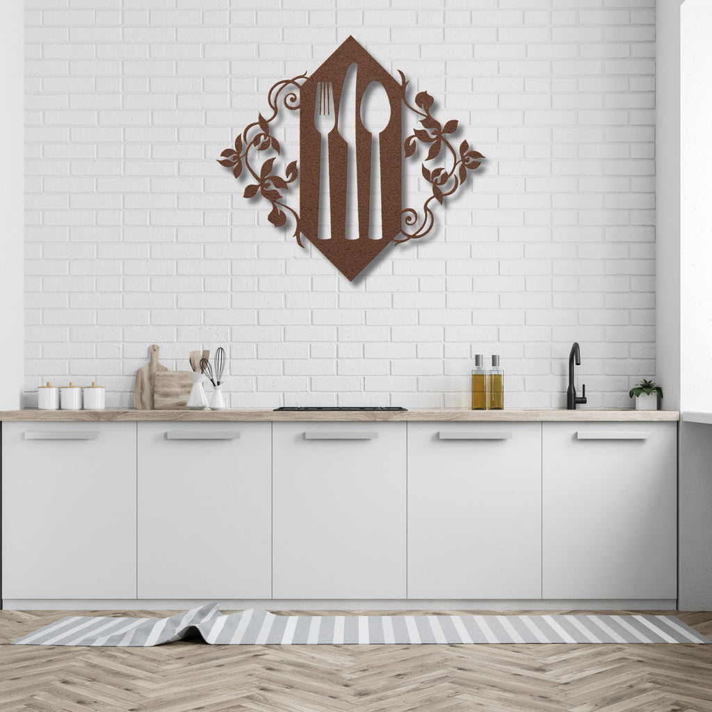 Kitchen Metal Wall Art, Fork Knife Spoon Sign, Dining Room Decor, Restaurant Wall Art