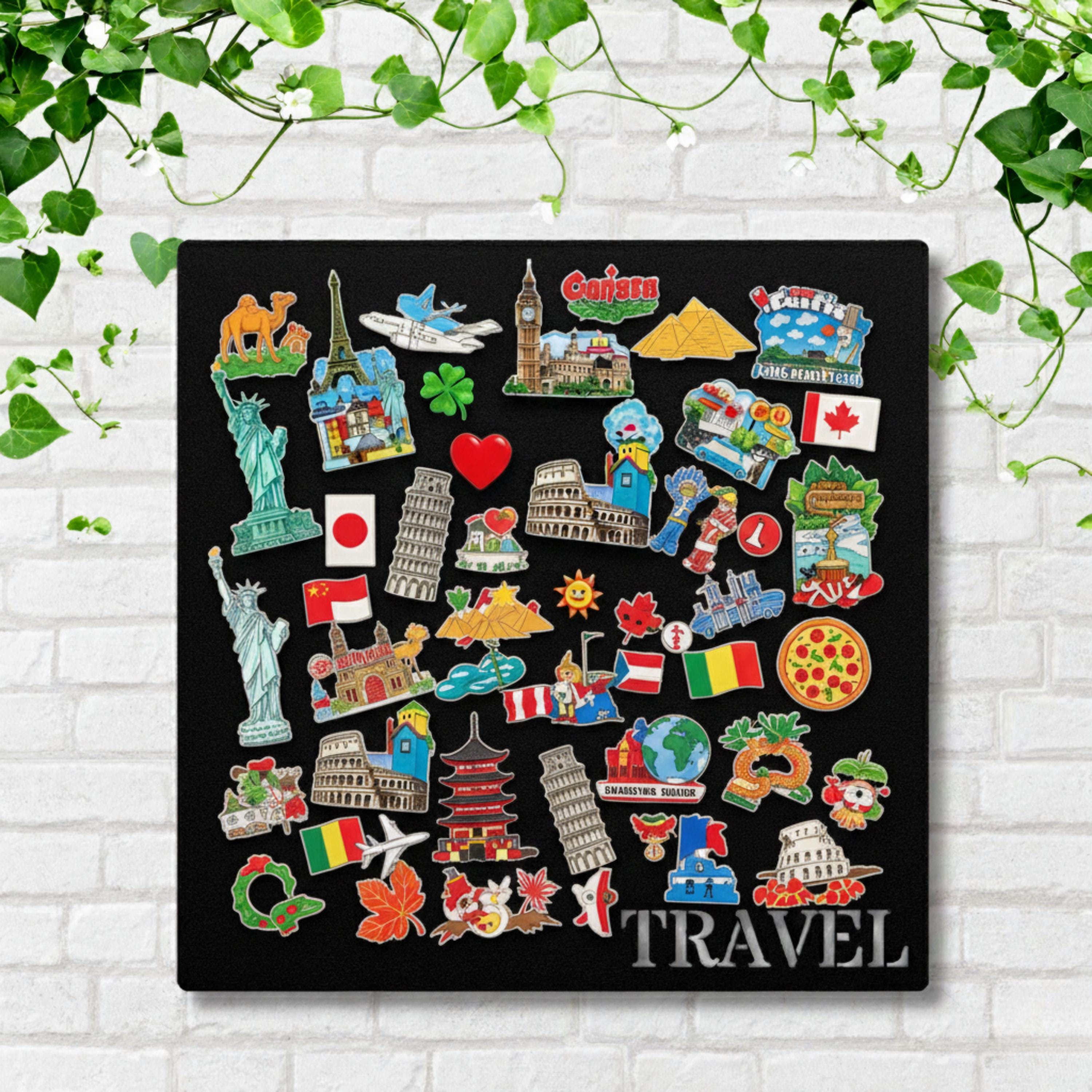 Travel Souvenir Magnet Board | Global Landmark Die Cut Metal Sign, Wanderlust Display Board for Refrigerator Magnets