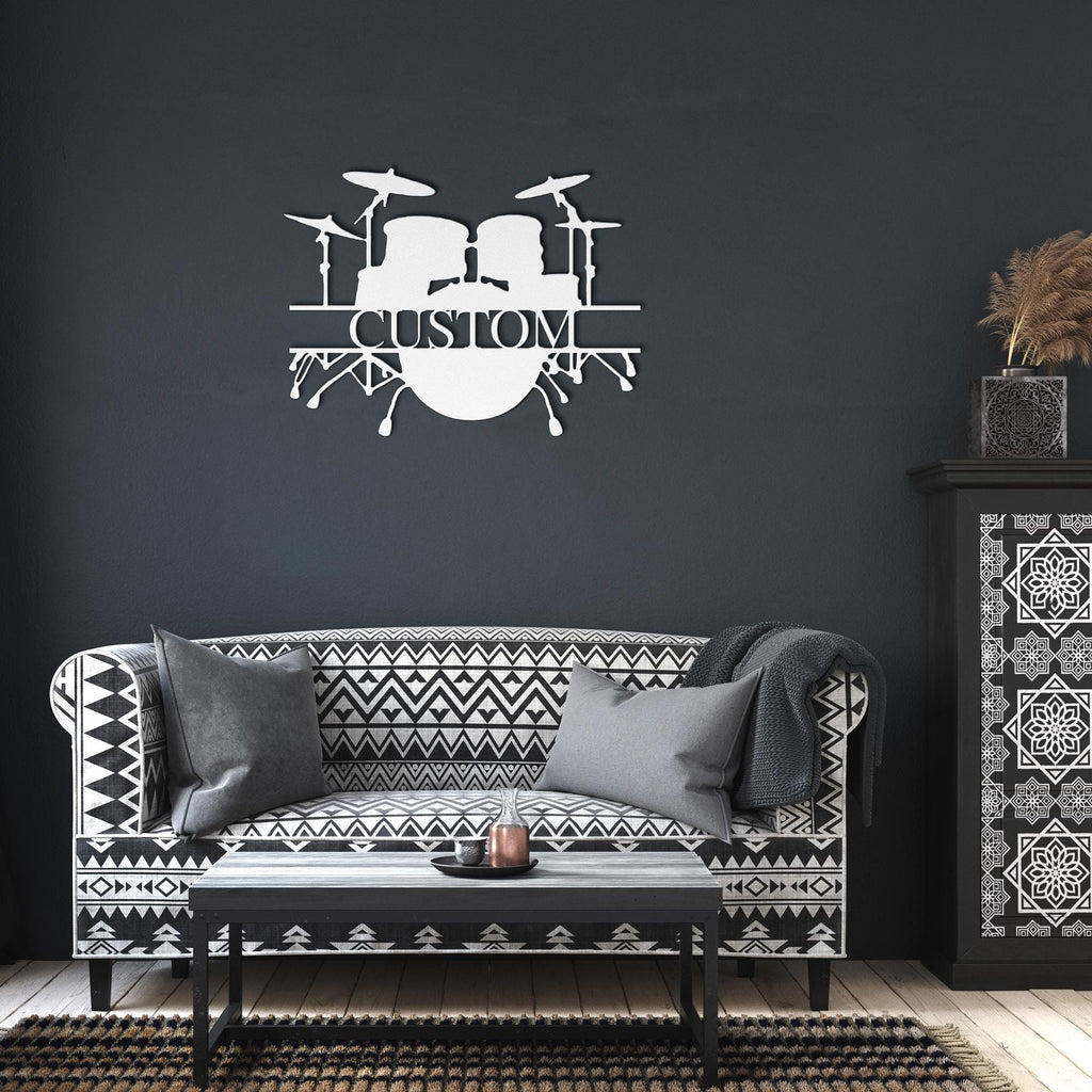 Custom Drum Set Metal Sign | Personalized Drummer Gift | Music Studio Decor | Die-Cut Percussion Wall Art | Split Monogram