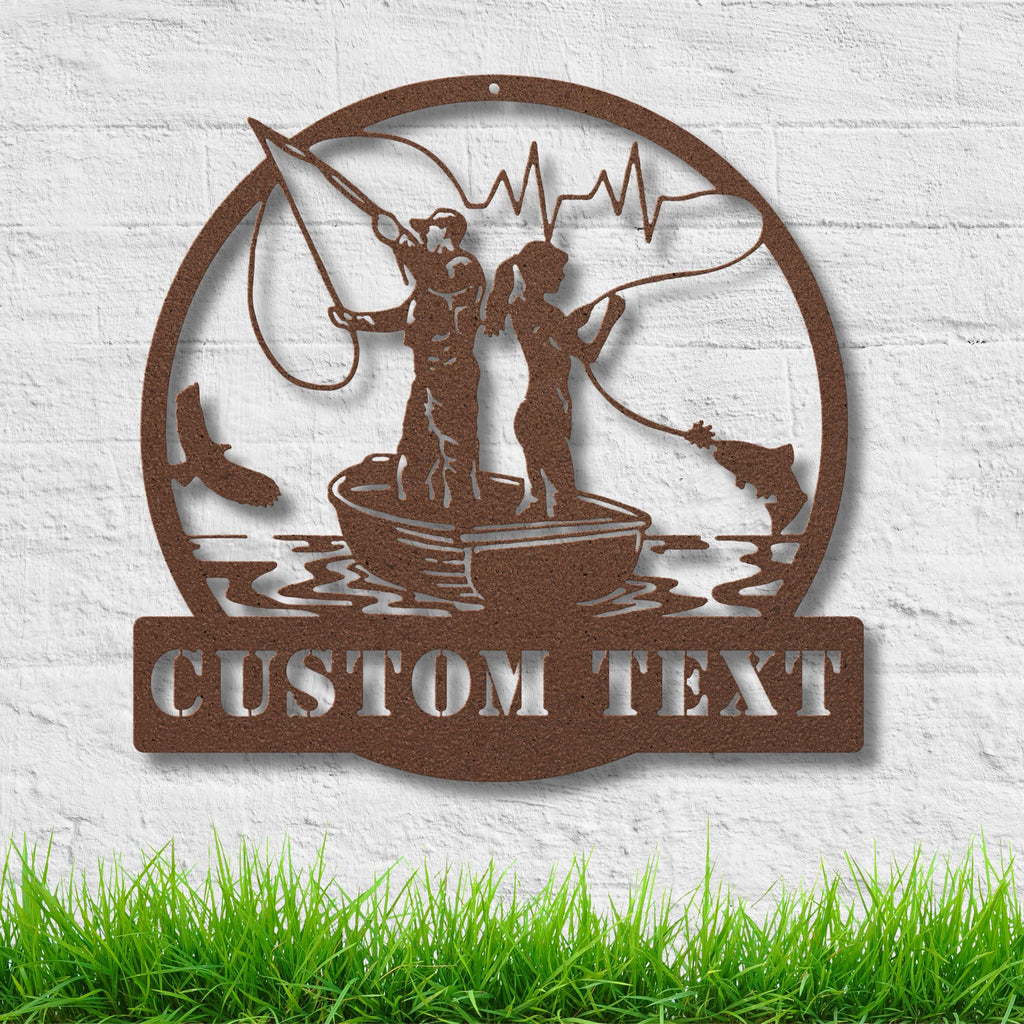 Personalized Fishing Sign | Custom Metal Die Cut Lake Cabin Decor Anniversary Gift