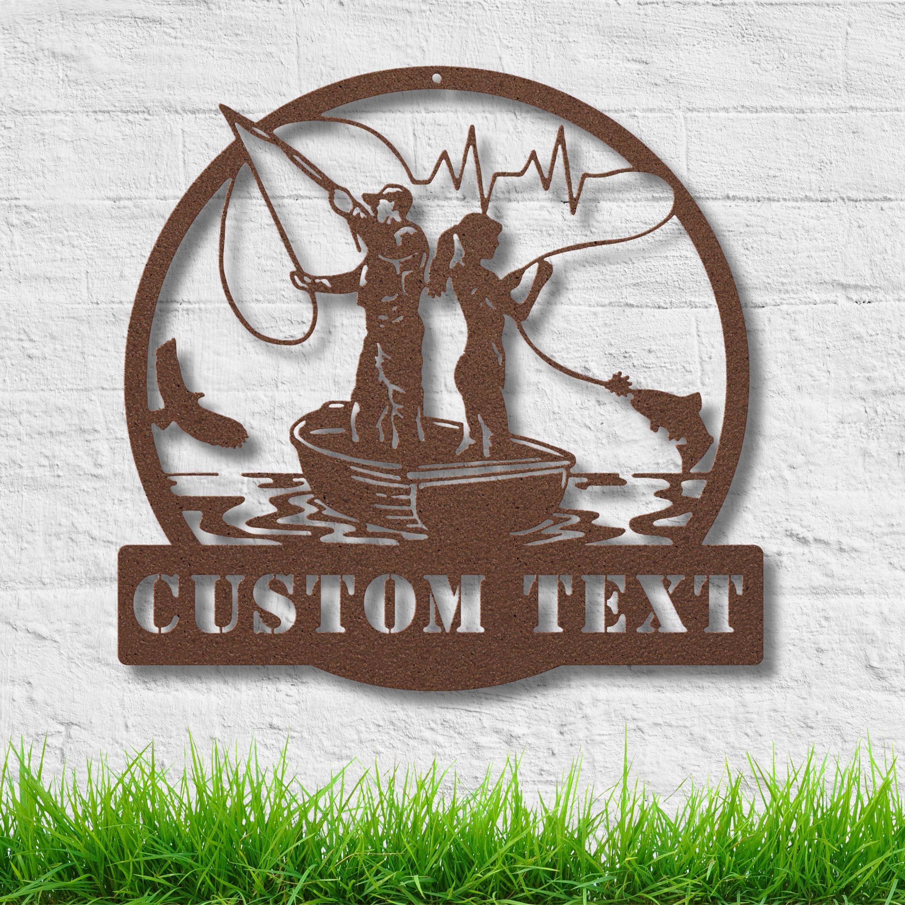 Personalized Fishing Sign | Custom Metal Die Cut Lake Cabin Decor Anniversary Gift