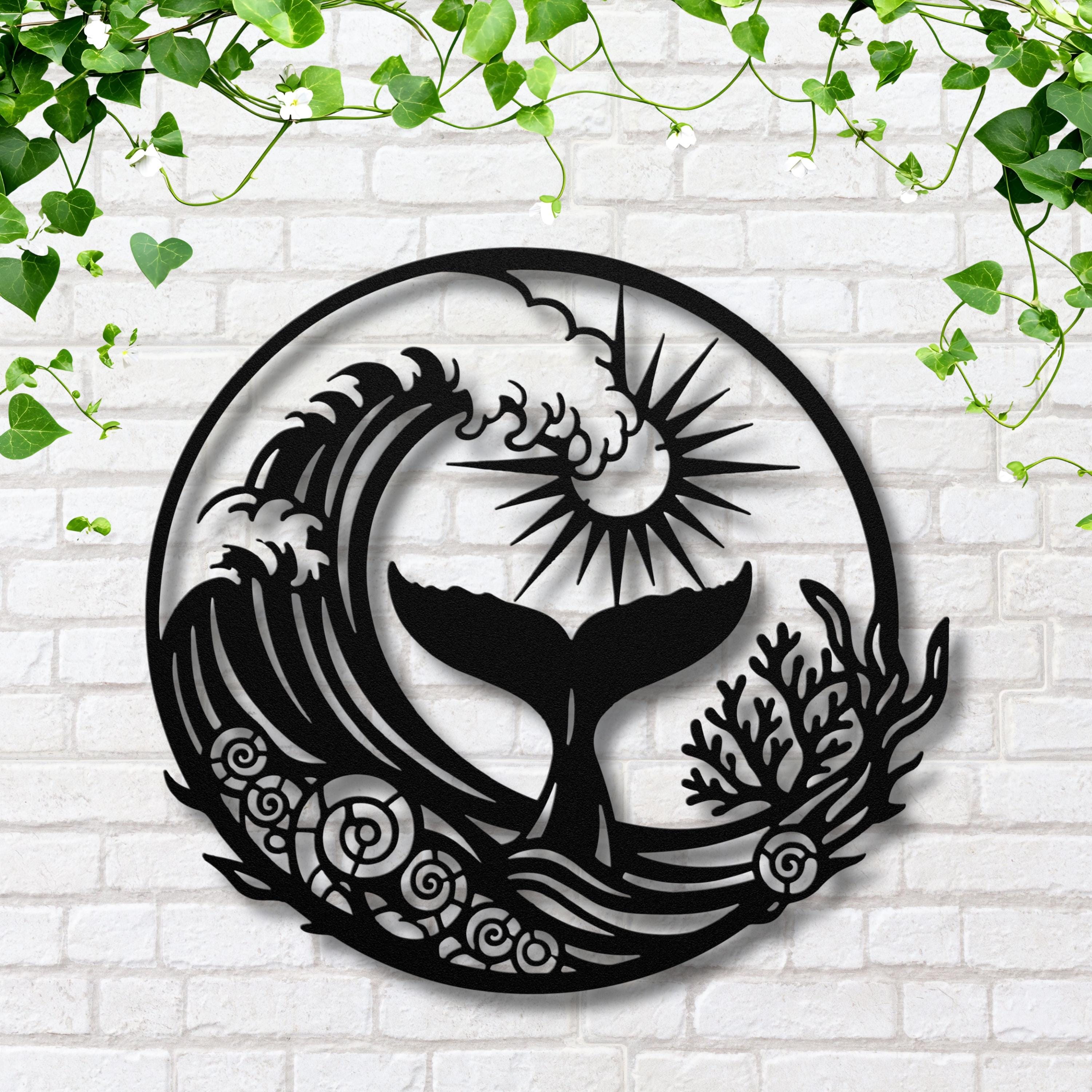 Whale Tail Metal Wall Art, Ocean Wave Sign, Nautical Decor, Beach House Gift, Sea Life Wall Art