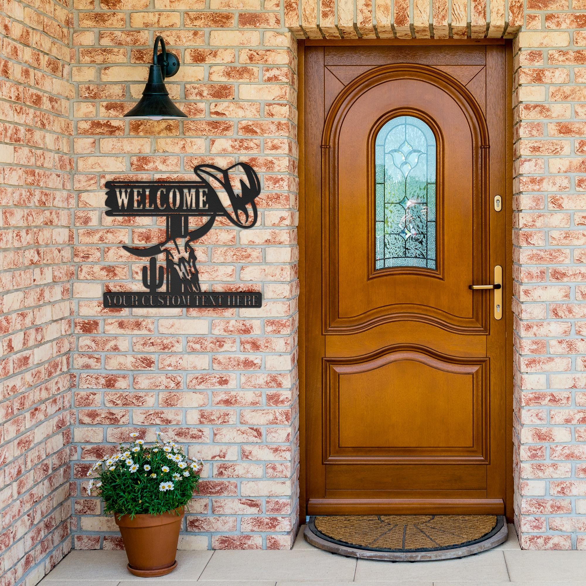 Personalized Welcome Sign, Cowboy Hat & Skull Decor, Rustic Metal Welcome Art, Custom Western Ranch Gift, Die Cut Desert Decor