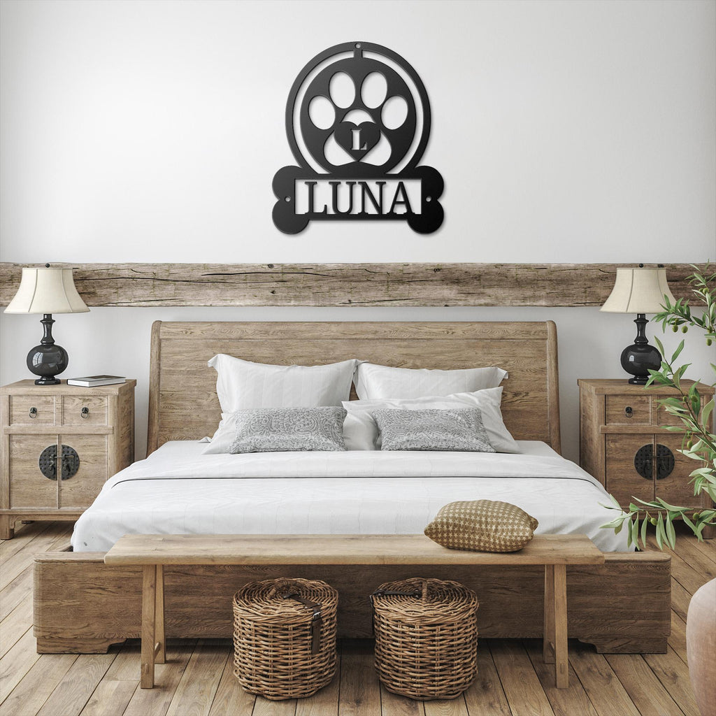 Personalized Dog Sign – Custom Pet Name Paw Print Metal Wall Art Gift