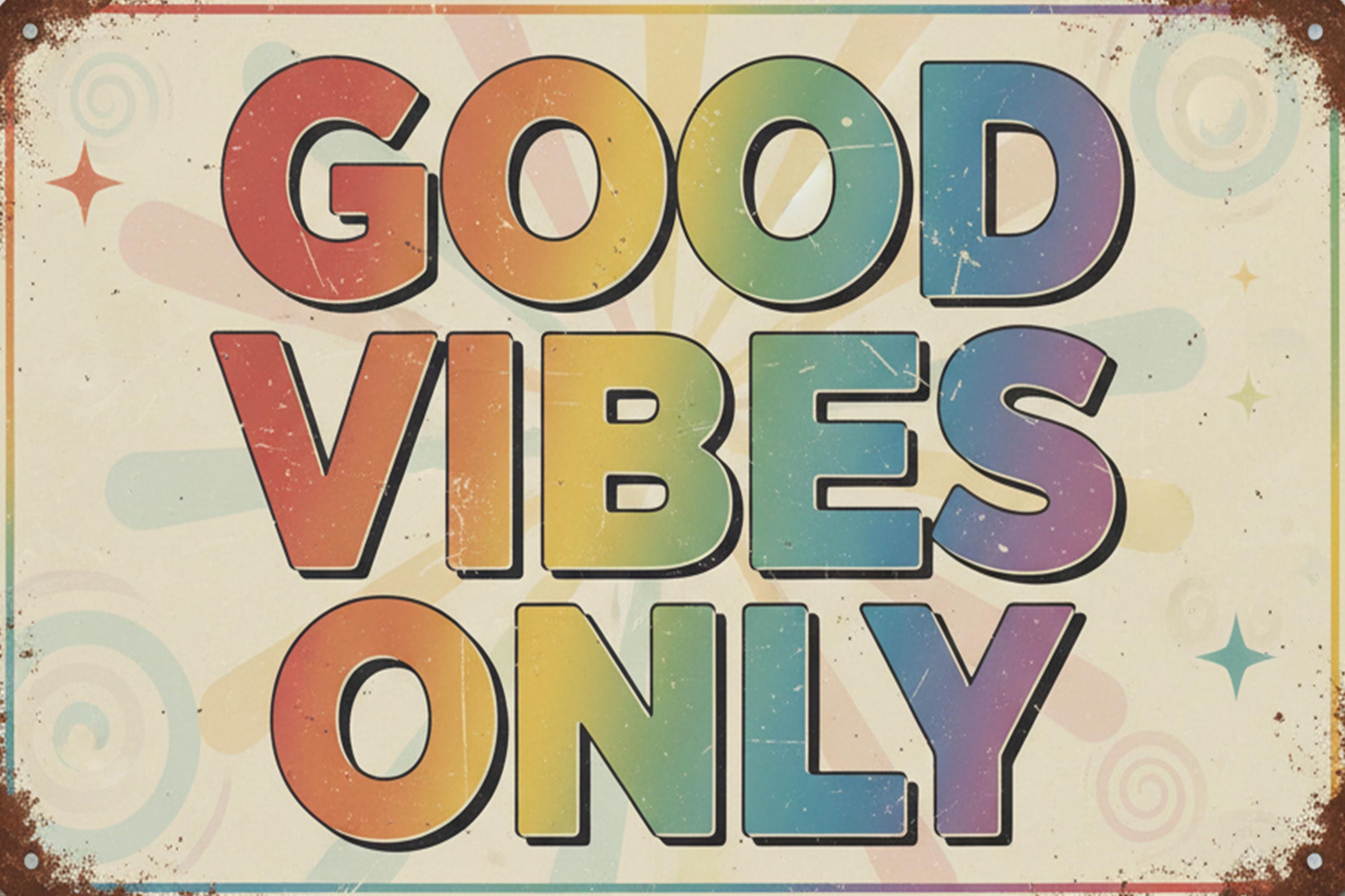Good Vibes Only Metal Sign, Colorful Retro Hippie Wall Art, Distressed Positive Quote Plaque, Fun Aesthetic Room Decor, Rainbow Gift
