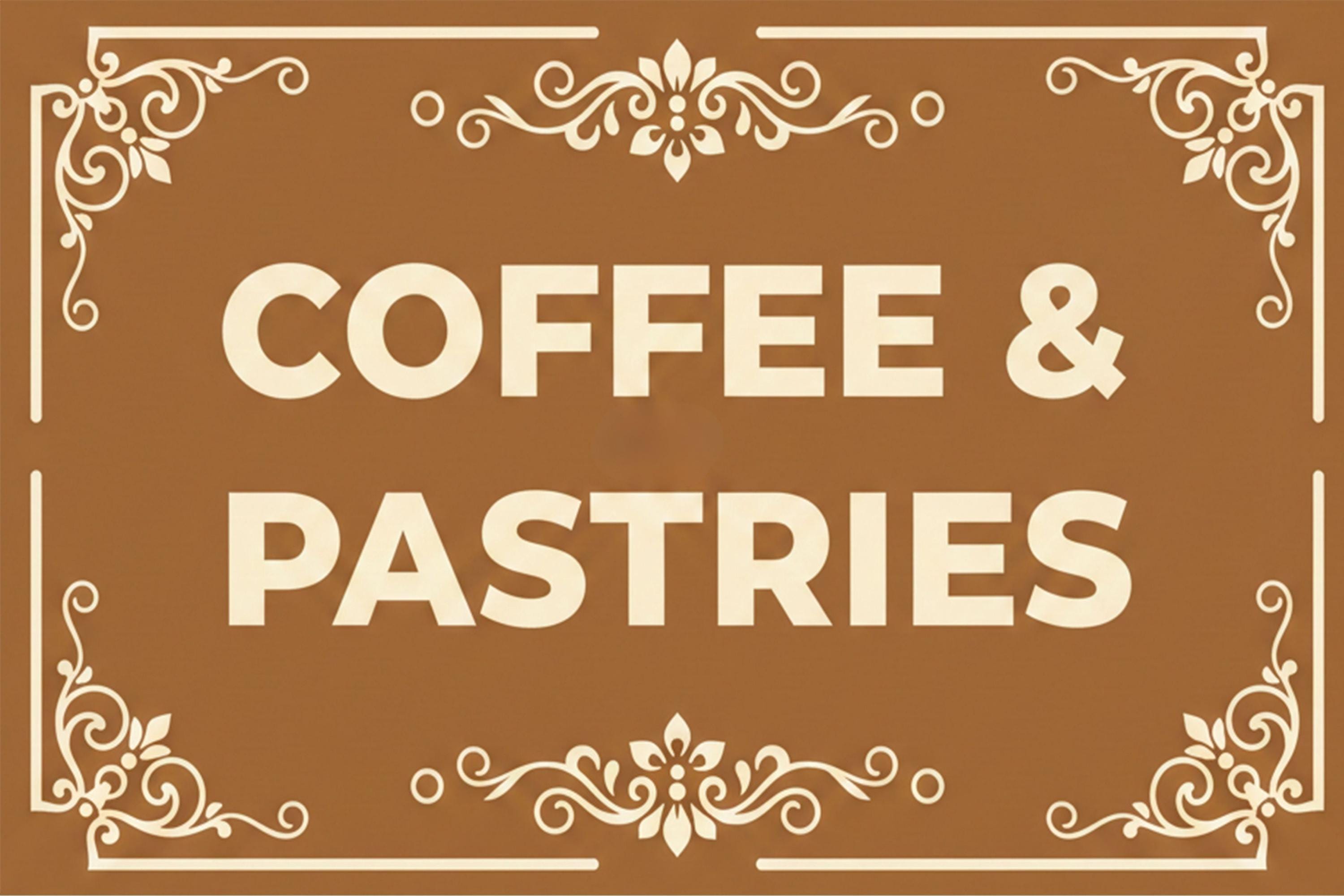 Coffee & Pastries Metal Sign, Retro Cafe Wall Decor, Brown Kitchen Art, Vintage Bakery Gift