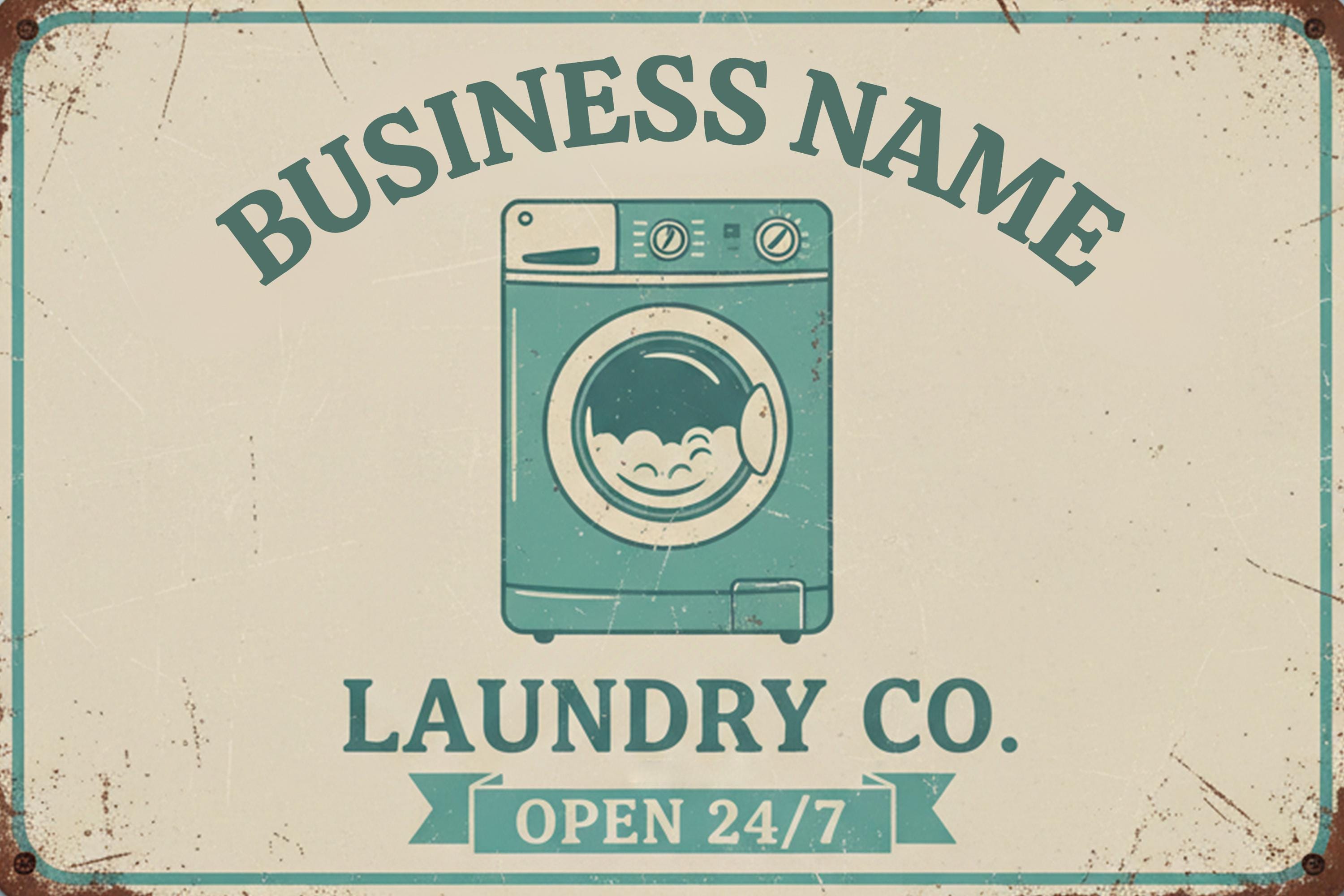 Custom Laundry Co. Sign, Personalized Metal Room Decor, Vintage Wash & Fold Plaque, Retro Laundry Machine Art, Open 24/7 Farmhouse Gift