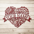 Personalized Metal Sign – Custom Name Sign Floral Heart Art Wedding Gift Idea