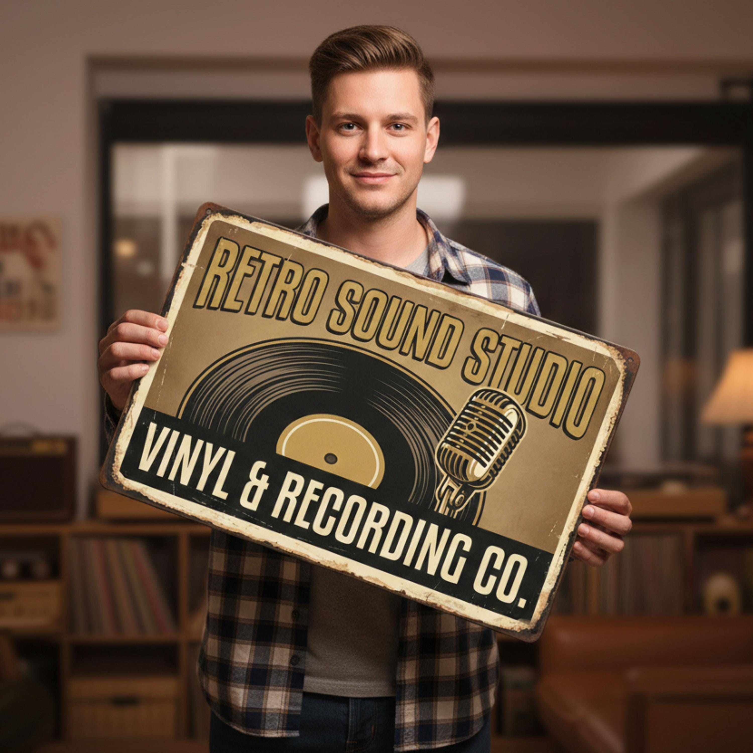 Retro Sound Studio Sign - Custom Metal Wall Plaque with Vintage Microphone Art