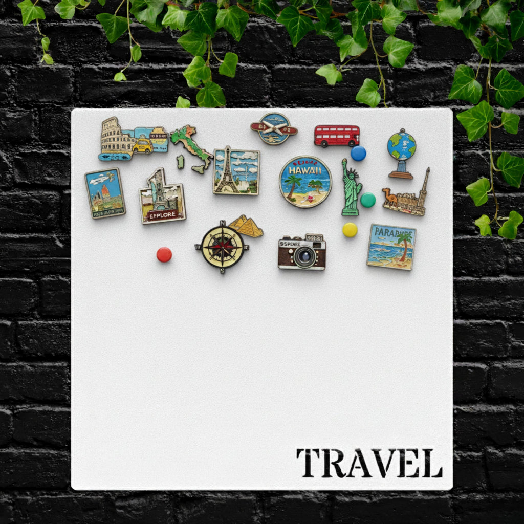 Travel Souvenir Magnet Board | Global Landmark Die Cut Metal Sign, Wanderlust Display Board for Refrigerator Magnets