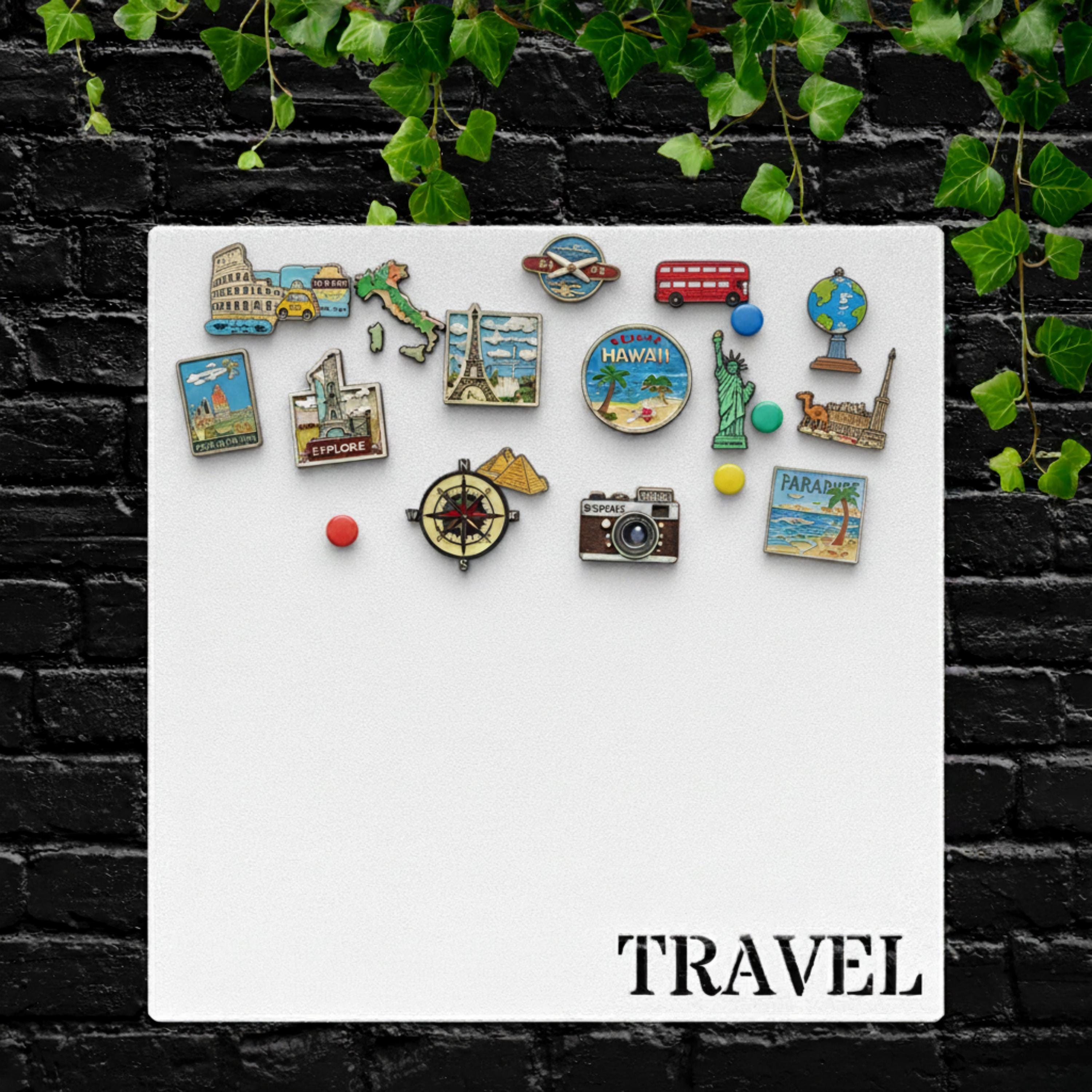 Travel Souvenir Magnet Board | Global Landmark Die Cut Metal Sign, Wanderlust Display Board for Refrigerator Magnets