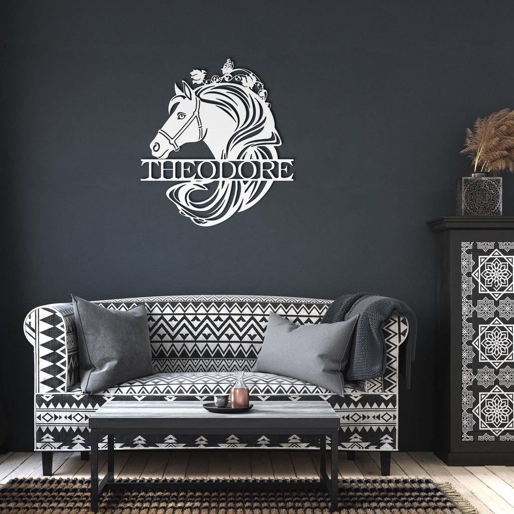 Personalized Horse Head Metal Sign, Equestrian Name Plaque