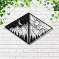 Mountain Metal Art – Sun Moon Geometric Wall Decor | Diamond Shape Cabin Sign