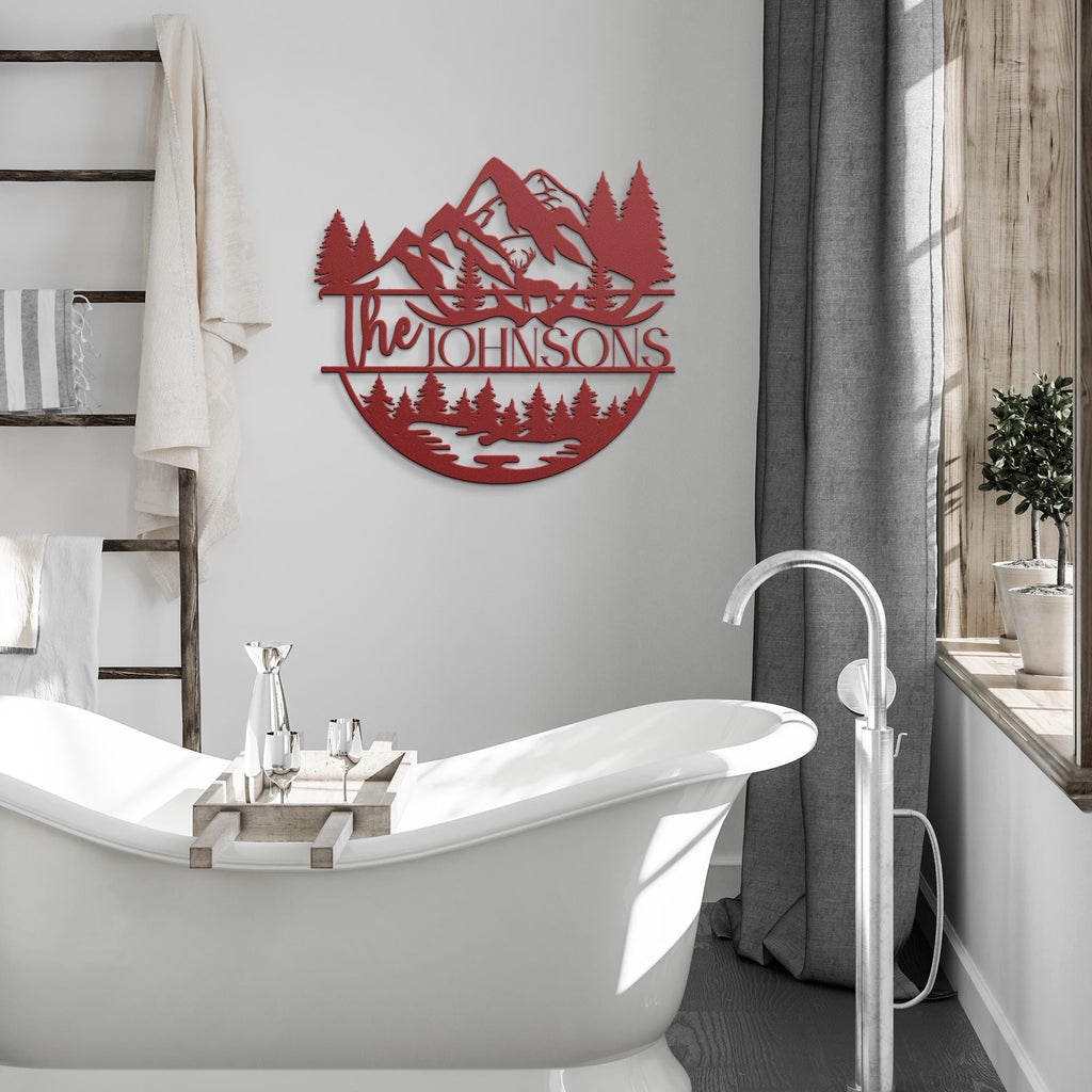 Personalized Mountain Elk Metal Sign, Custom Family Name Cabin Decor, Wildlife Forest Wall Art