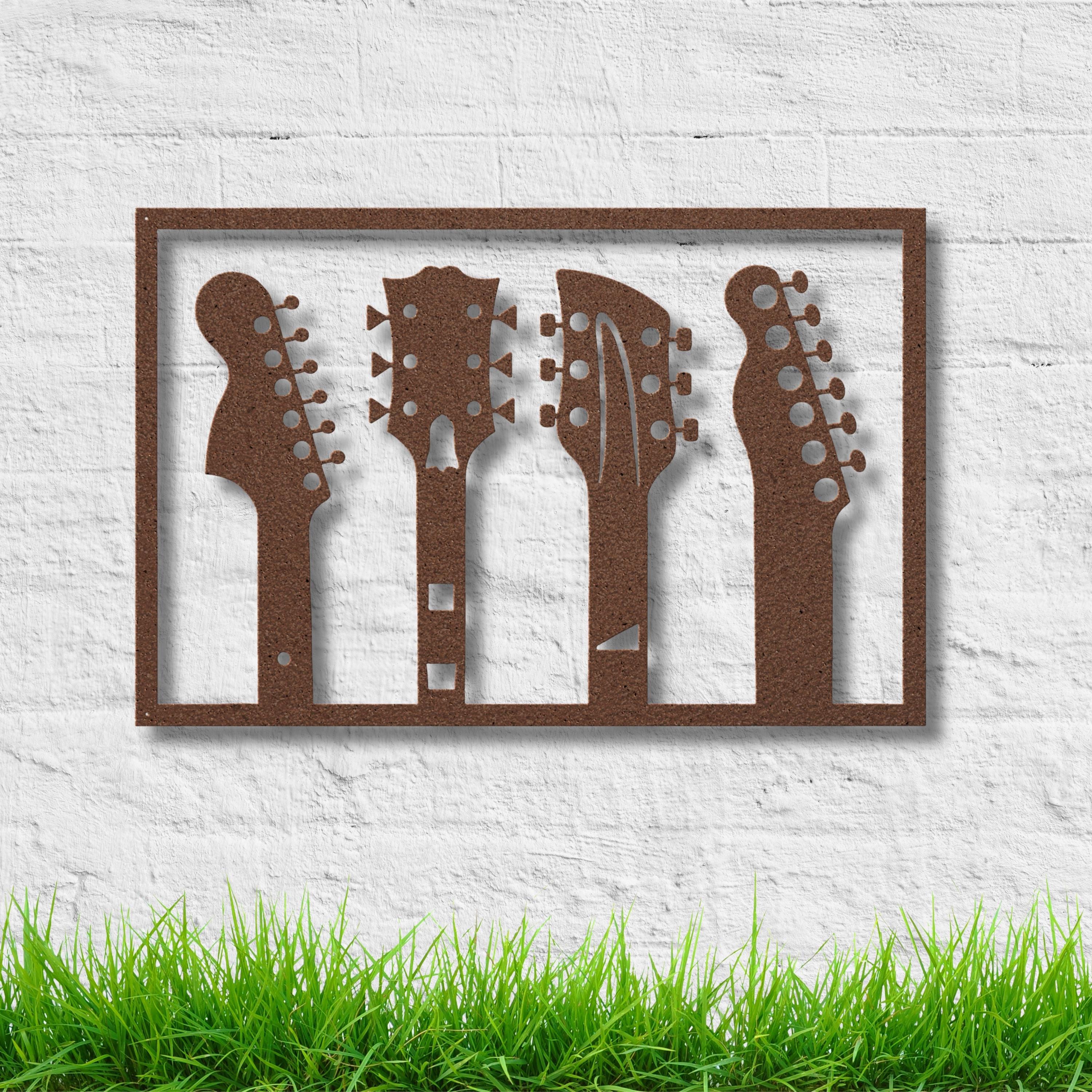 Guitar Headstocks Metal Wall Art, Music Studio Decor Gift for Guitarist, Musician Die Cut Sign
