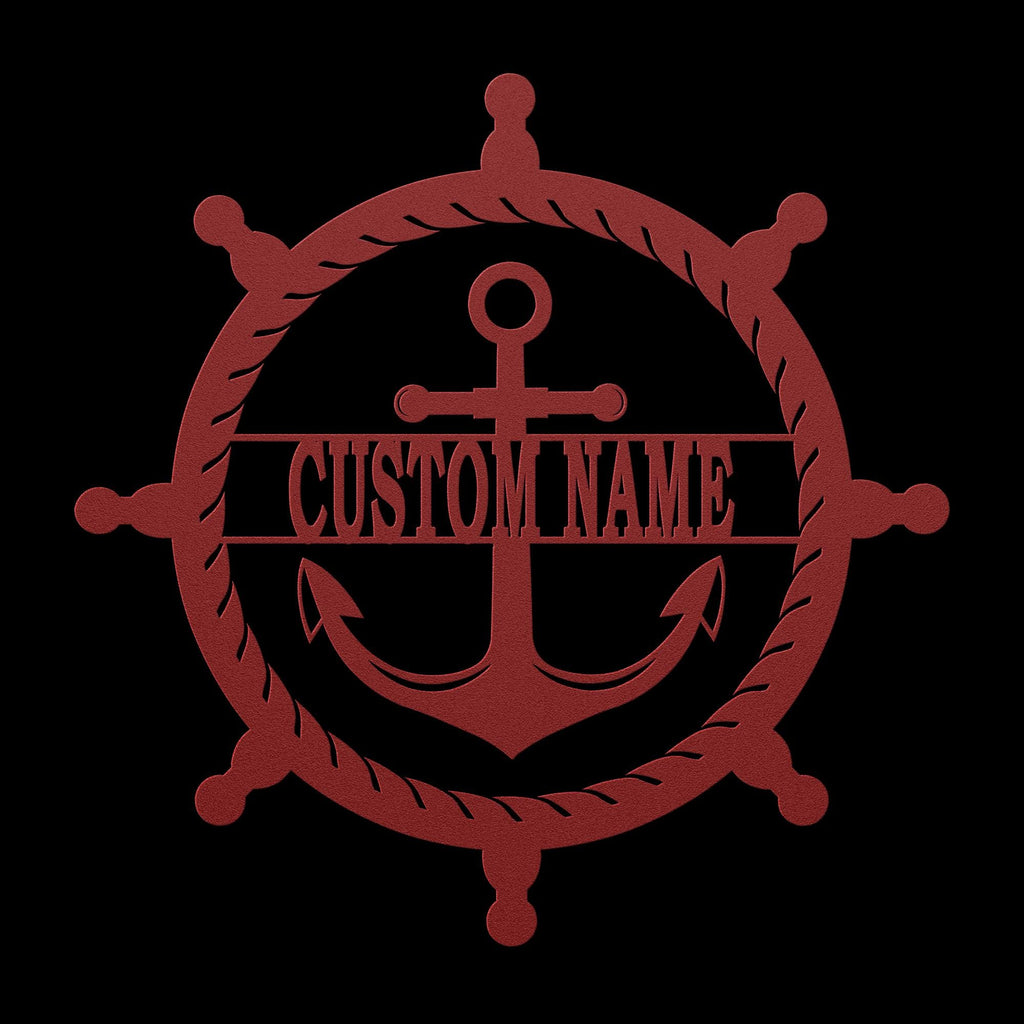 Personalized Captain's Wheel and Anchor Metal Sign, Custom Text, Nautical Gift, Sailor Gift