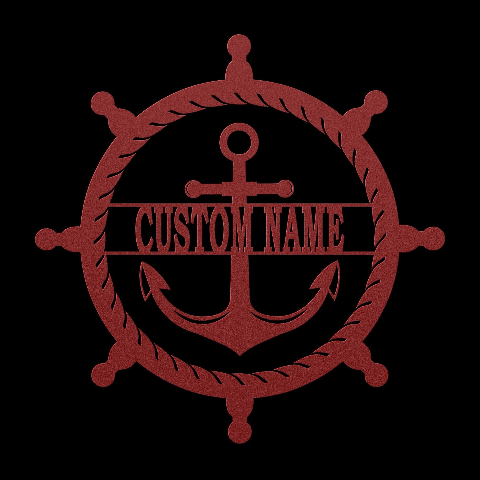 Personalized Captain's Wheel and Anchor Metal Sign, Custom Text, Nautical Gift, Sailor Gift