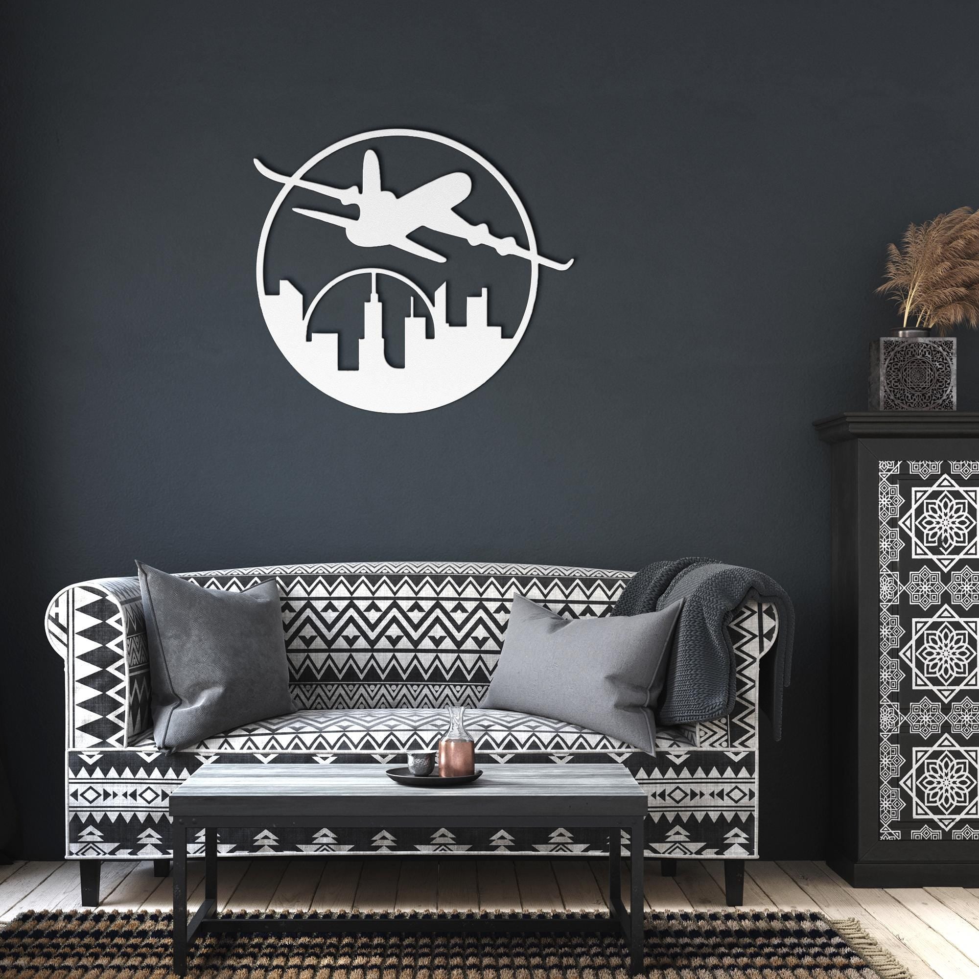 Airplane Cityscape Metal Wall Art | Travel Gift for Pilot