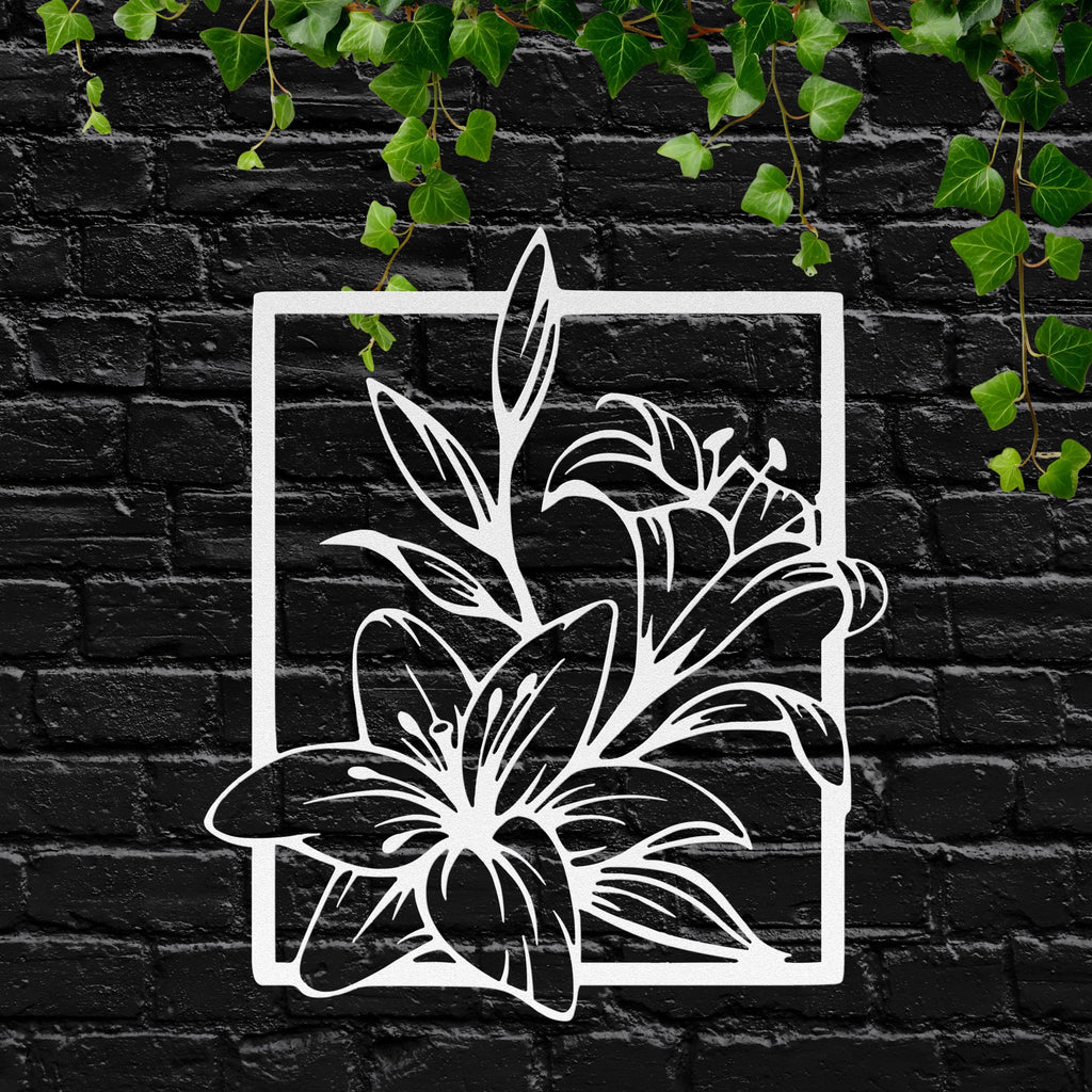 Lily Flower Metal Wall Art, Floral Outline Sign, Botanical Line Art Decor, Minimalist Die Cut Plant Metal Home Gift
