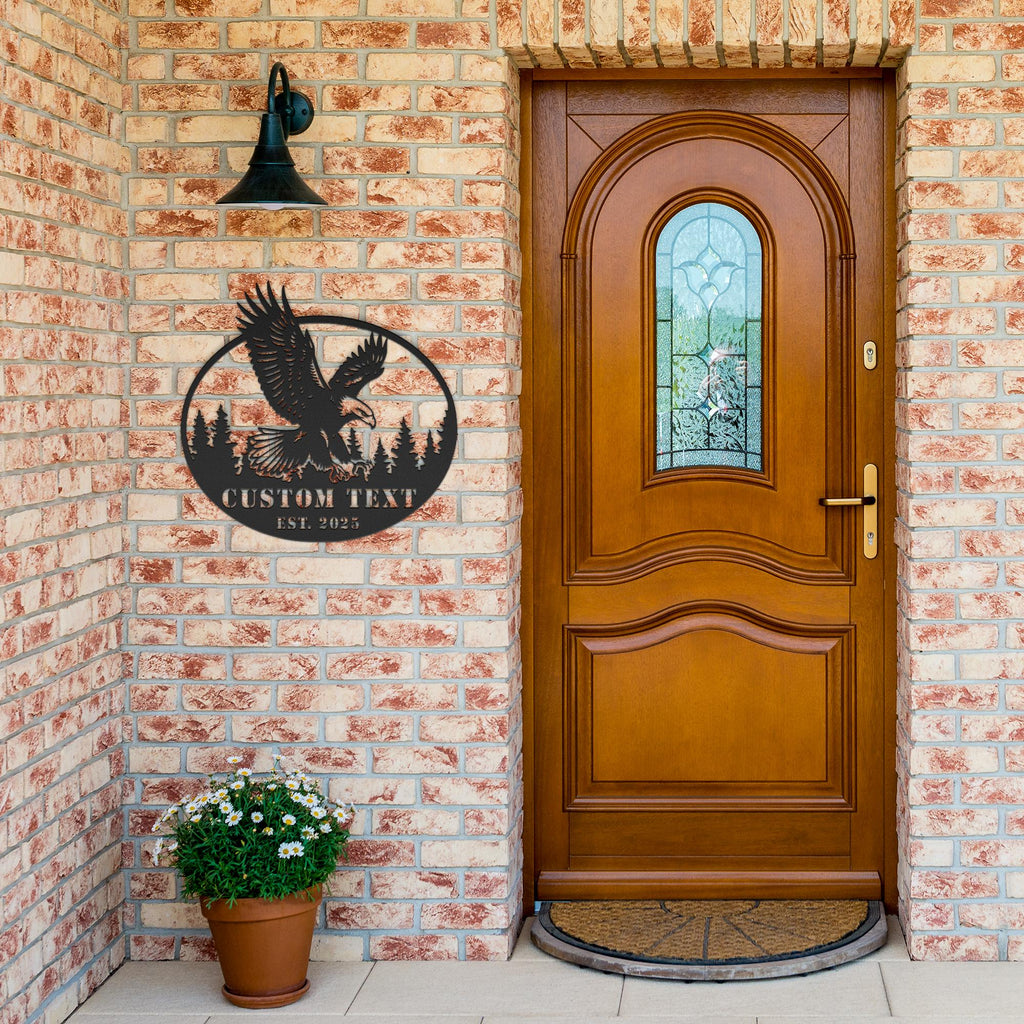 Personalized Metal Sign | Custom Bald Eagle Die Cut Forest Lodge Decor