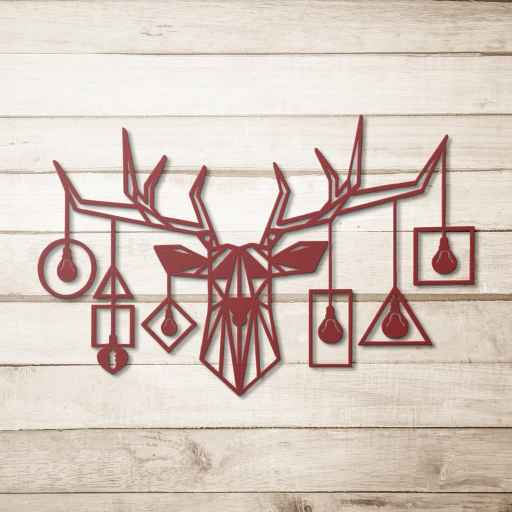 Geometric Stag Metal Wall Art, Deer Head with Bulbs, Modern Industrial Sign, Antler Art