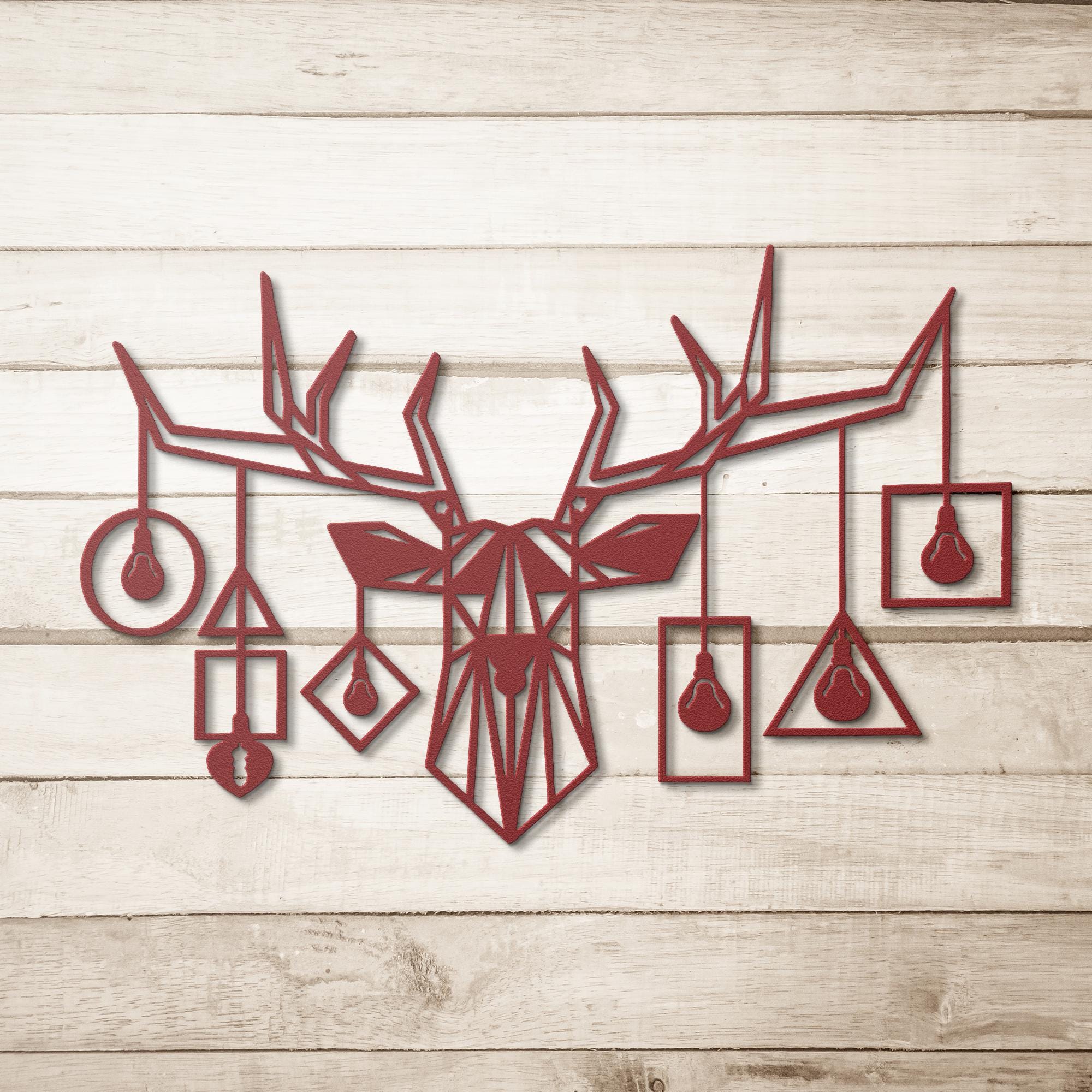 Geometric Stag Metal Wall Art, Deer Head with Bulbs, Modern Industrial Sign, Antler Art