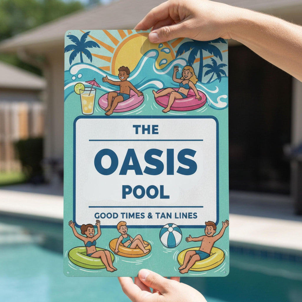 Custom Pool Sign | Retro Palm Tree, Backyard Oasis Decor