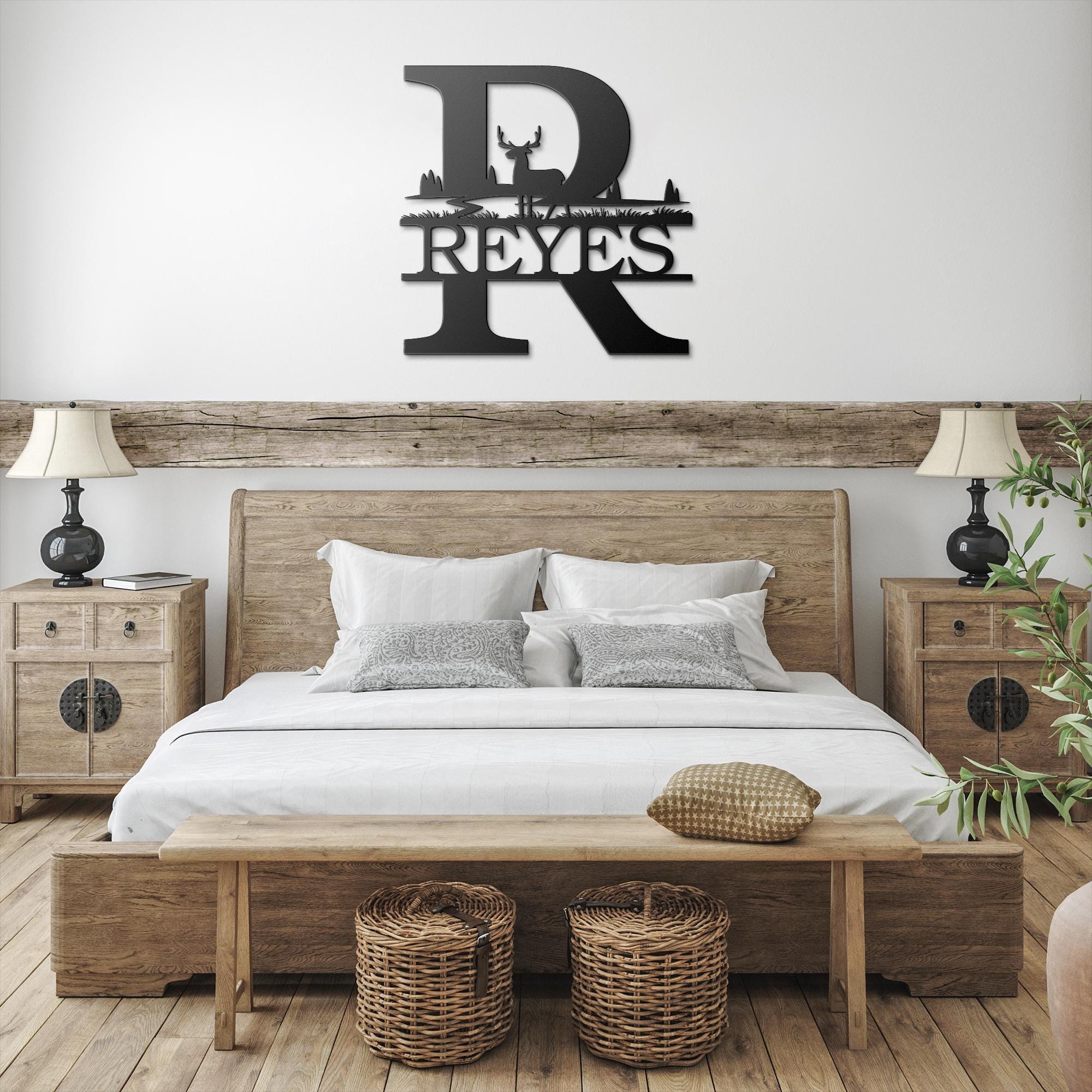 Personalized Split Letter Sign, Initial Deer Metal Monogram, Custom Family Name Sign, Rustic Hunting Decor, Die Cut Wall Art