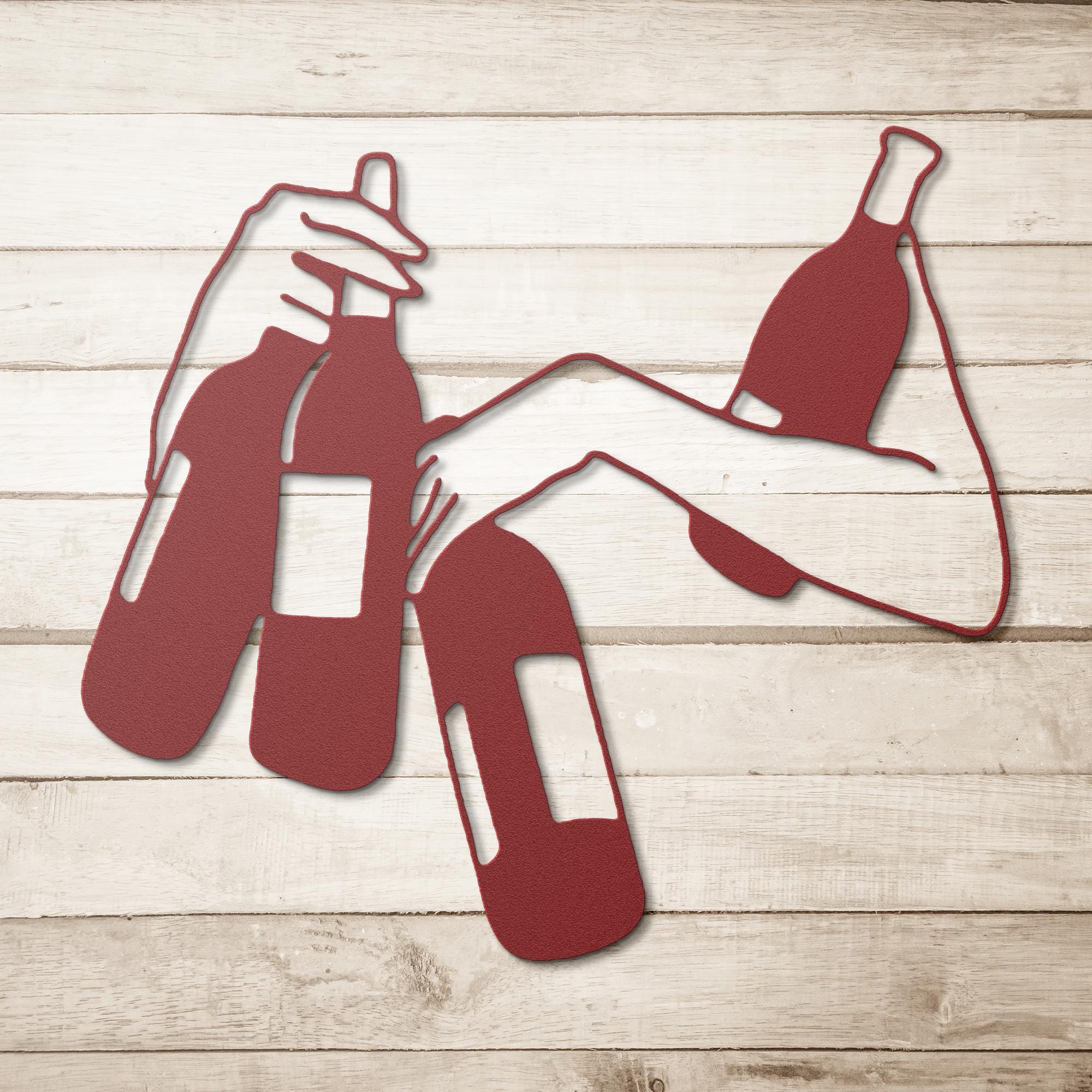 Hands Holding Wine Bottles Metal Art | Abstract Bar Decor Sign | Drink Enthusiast Silhouette | Kitchen or Cellar Wall Hanging