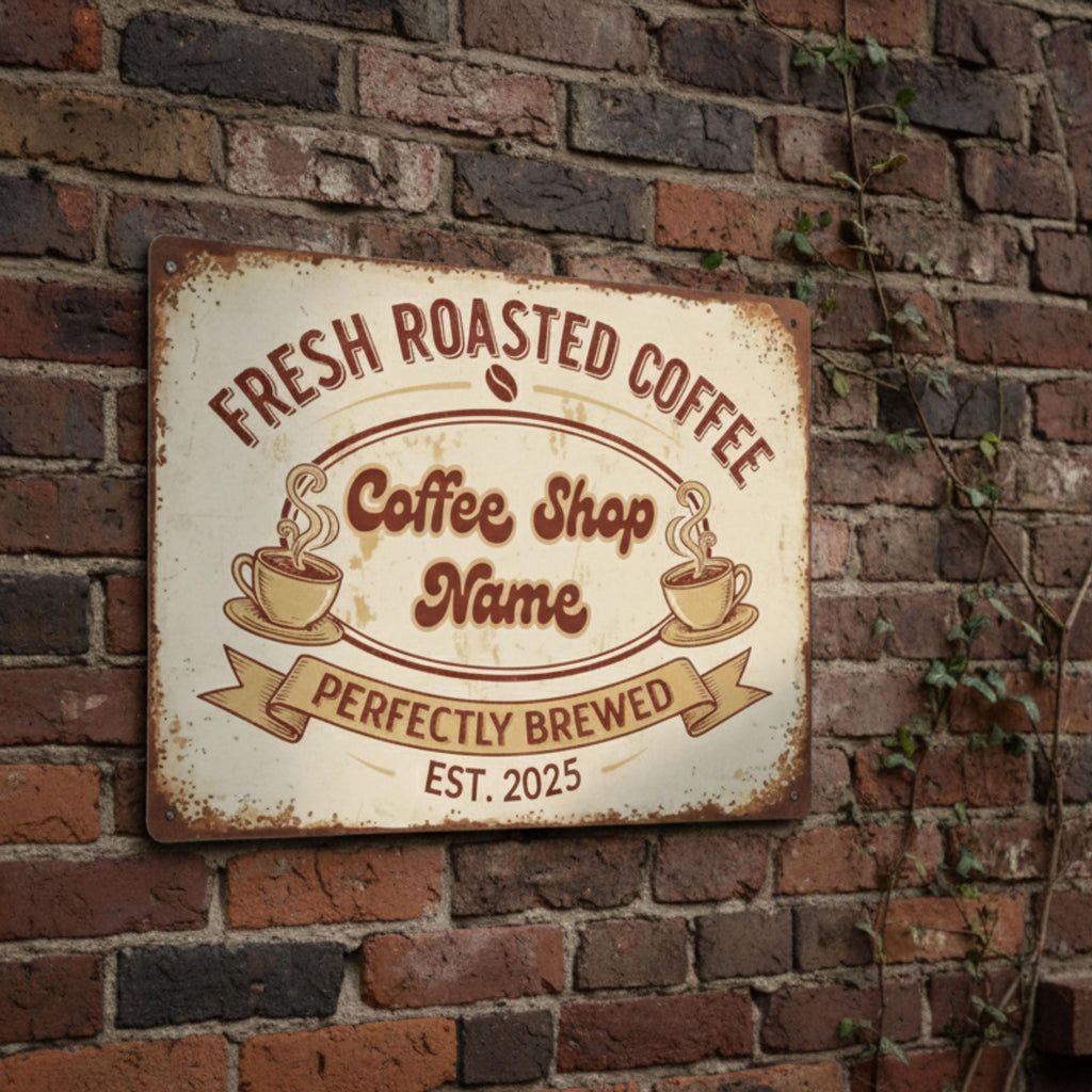 Custom Coffee Shop Sign, Personalized Metal Plaque, Fresh Roasted Coffee Decor, Perfectly Brewed Cafe Art, Est. Date Barista Gift Idea