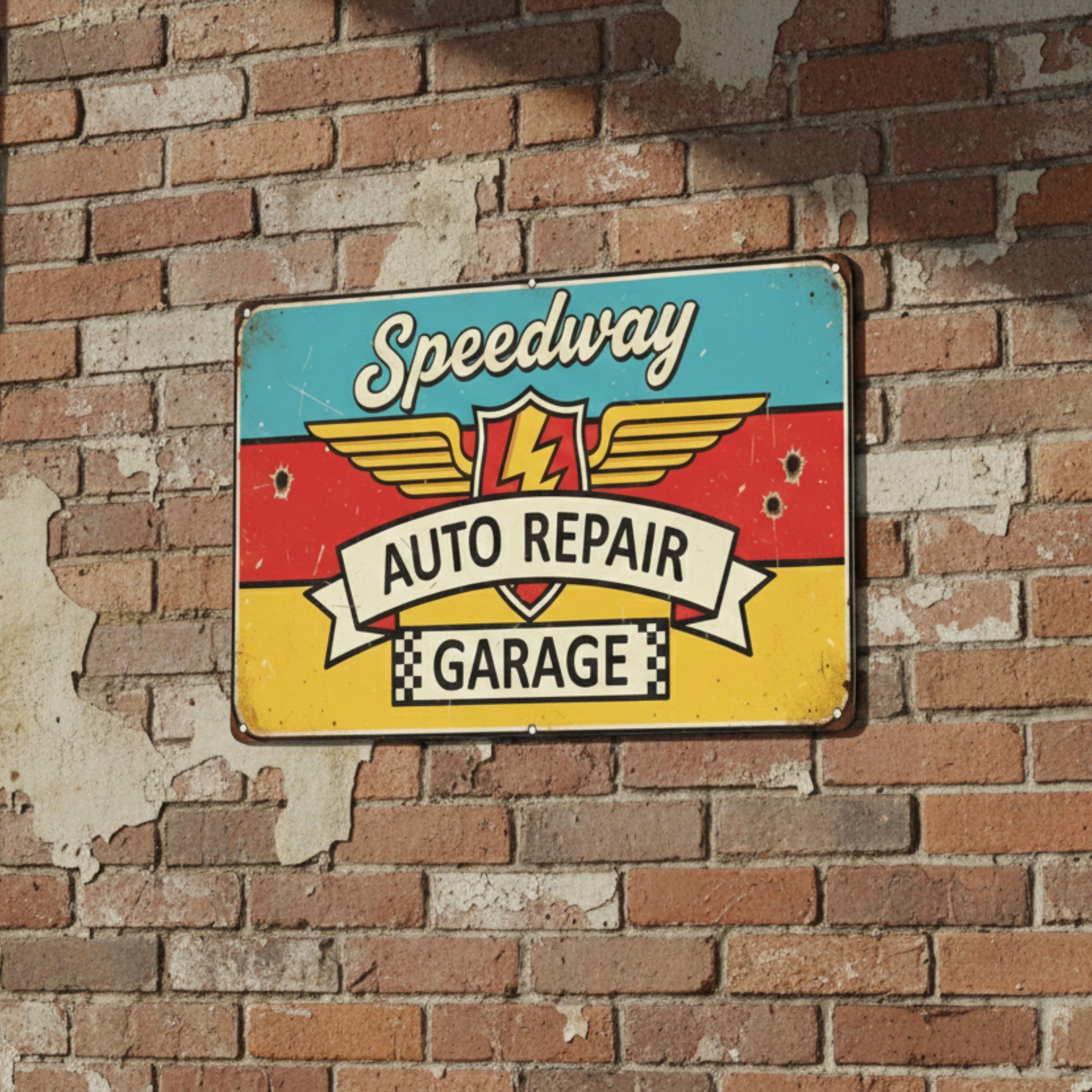 Vintage Garage Sign - Distressed Auto Repair Metal Workshop Plaque for Man Cave