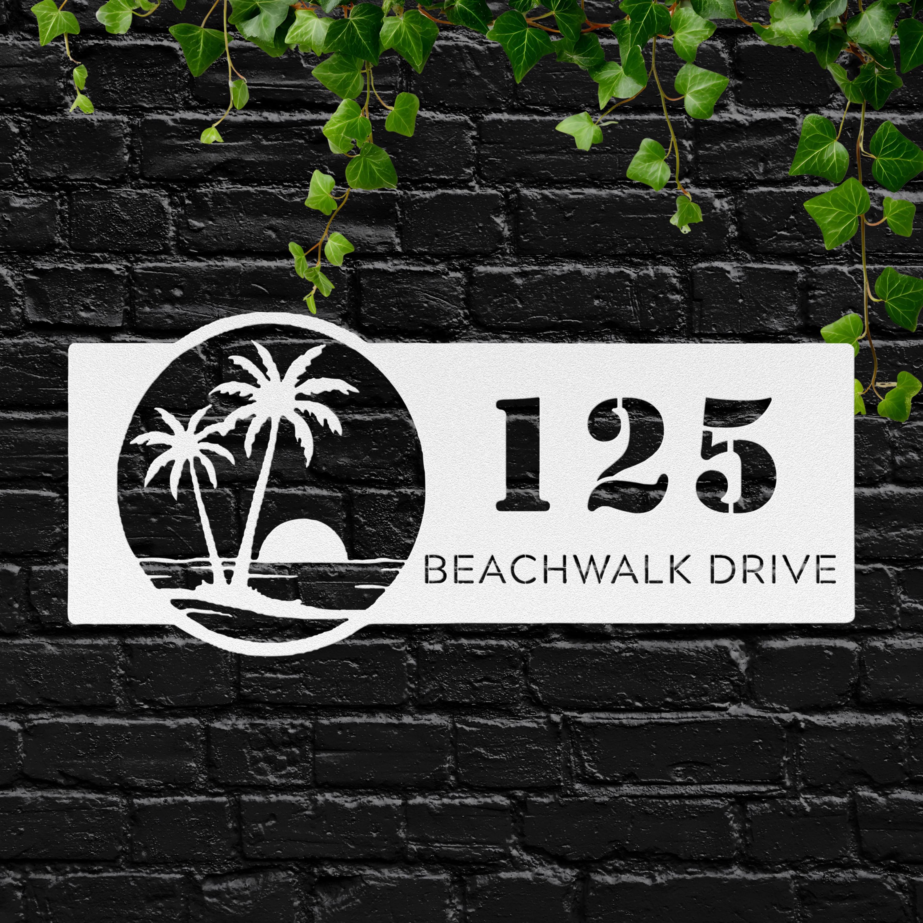 Personalized Palm Tree Address Metal Sign | Custom Number and Street Tropical Home Decor | Die-Cut Beach Gift
